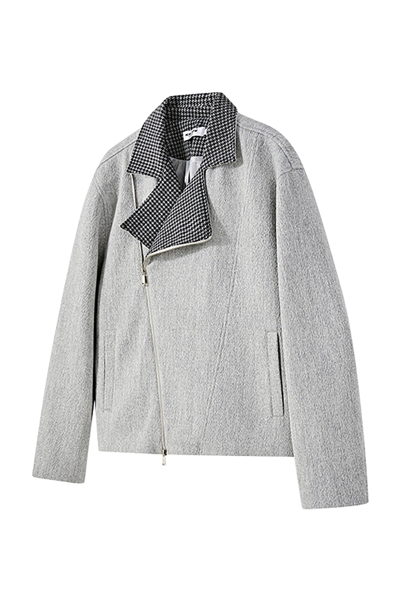 KREATE Houndstooth Wool-Blend Moto Jacket, premium urban and streetwear designers apparel on PROJECTISR.com, KREATE