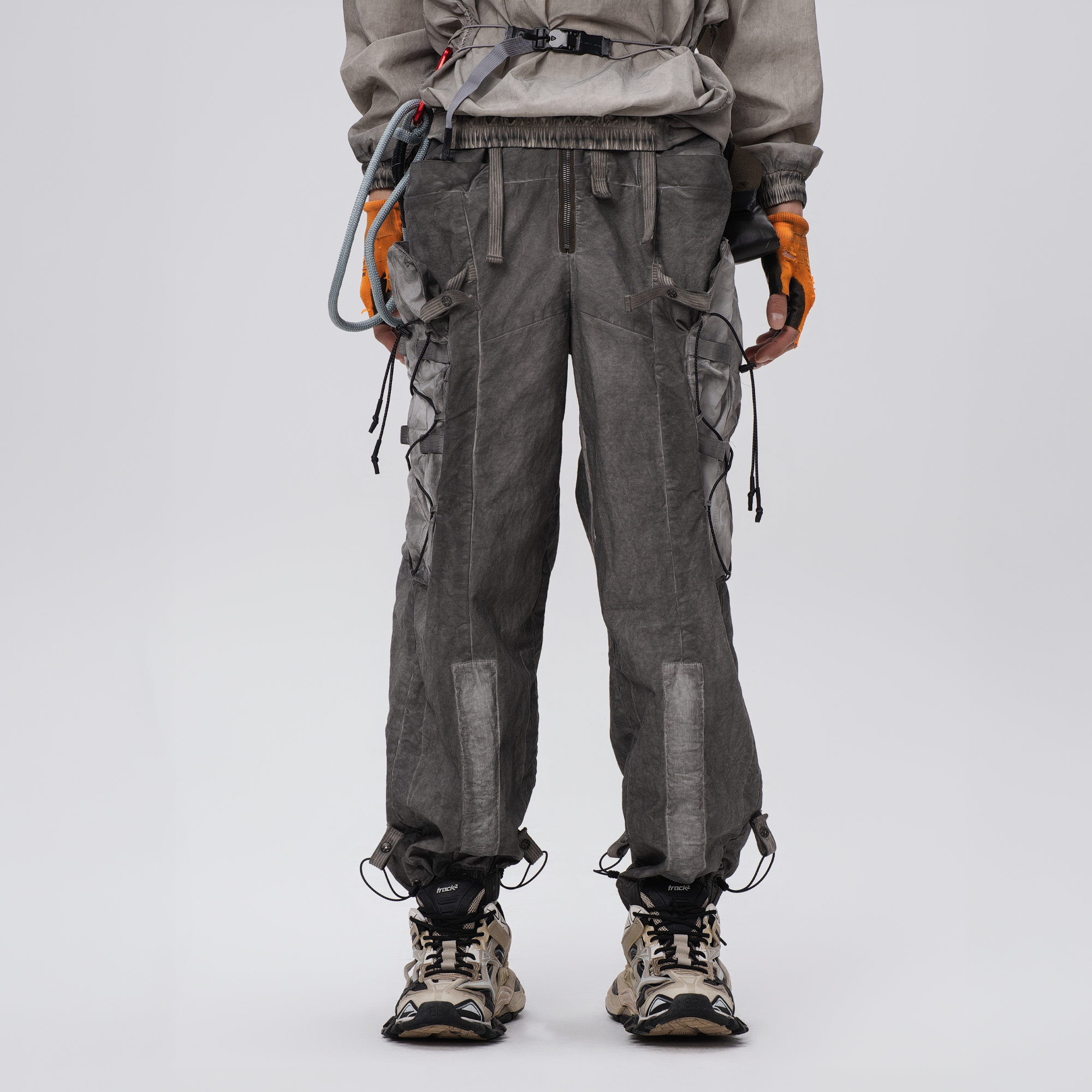 STEAM Washed Multi-Pocket Detachable Waist Bag Cargo Pants