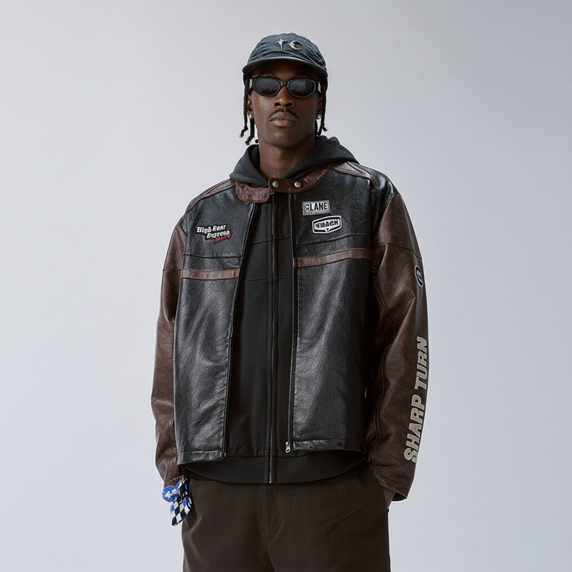 F2CE Retro Embroidered Patch PU Moto Jacket