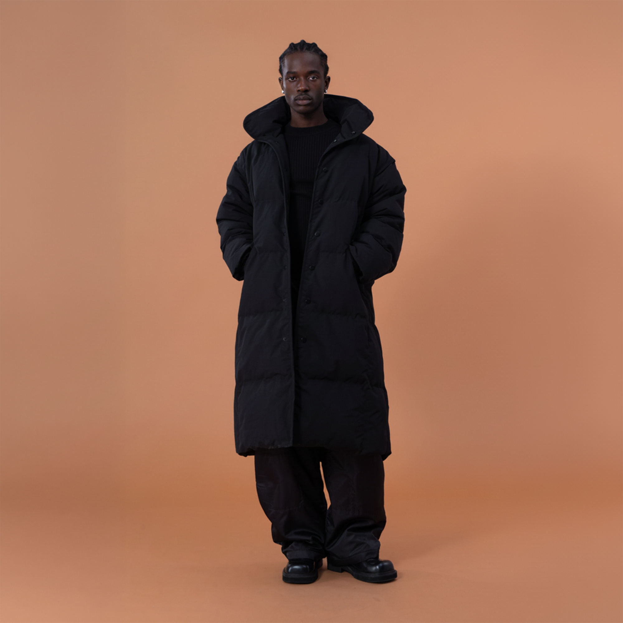 CLP High-Neck Longline Puffer Down Coat