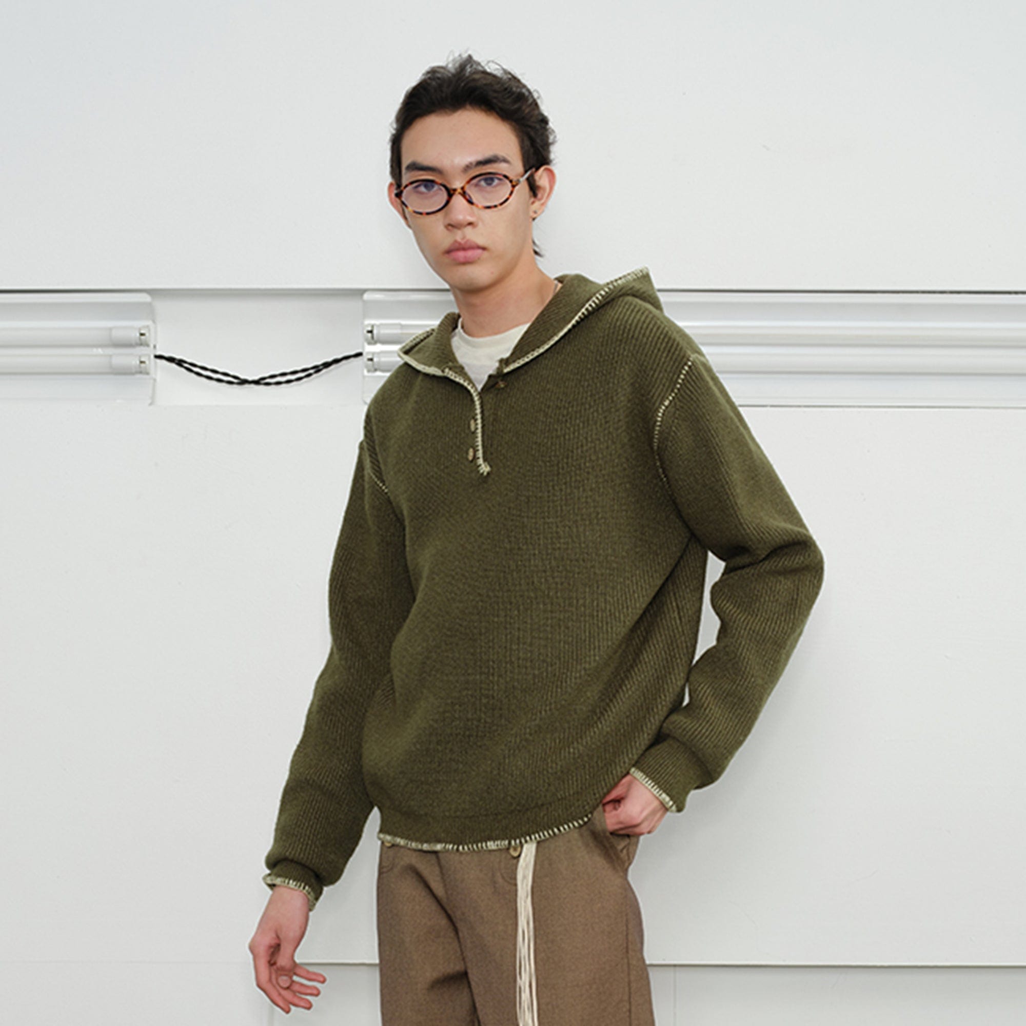 KREATE Stitched-Edges Hooded Sweater