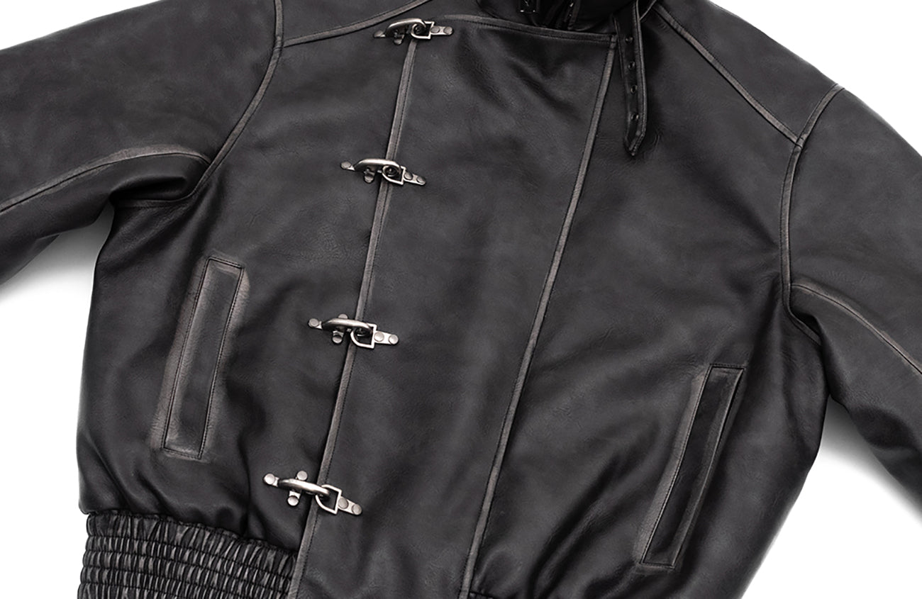 IN EXISTENCE Asymmetric Placket Washed Moto Jacket, premium urban and streetwear designers apparel on PROJECTISR.com, IN EXISTENCE