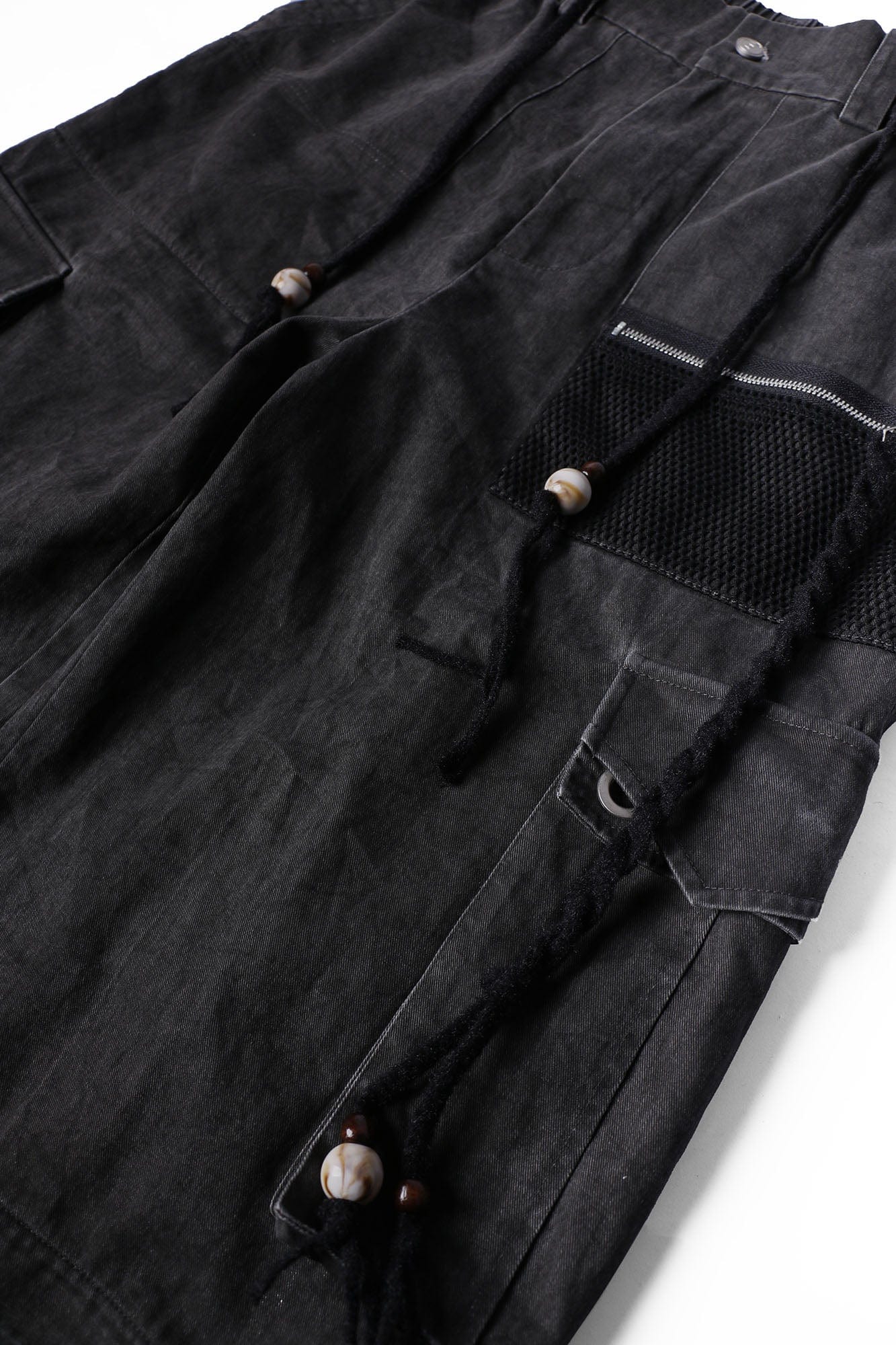 RELABEL Detachable Beaded Drawstring Cargo Black, premium urban and streetwear designers apparel on PROJECTISR.com, RELABEL
