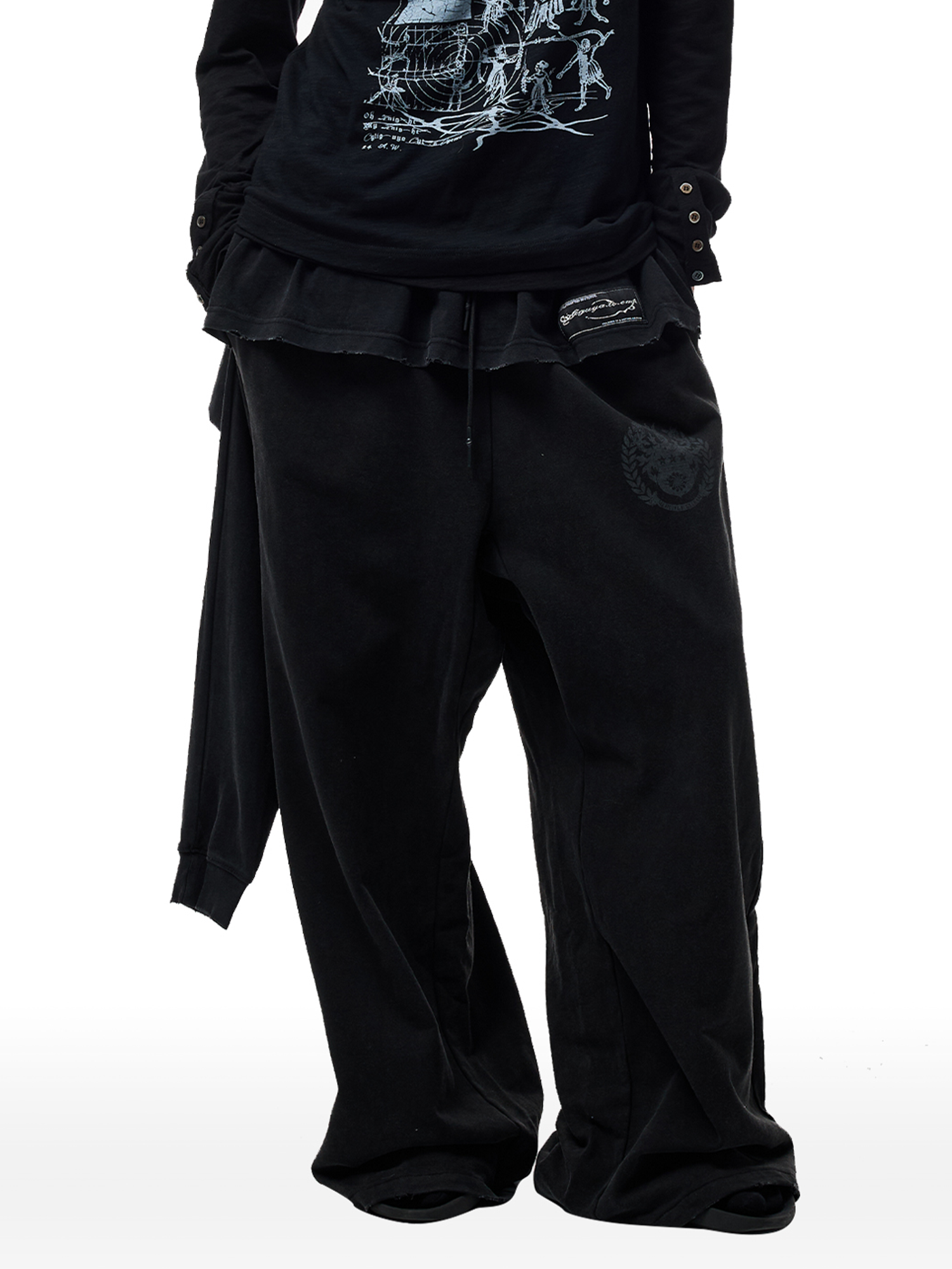 CYCYCY Layered Raw Edge Wide-Leg Sweatpants Black