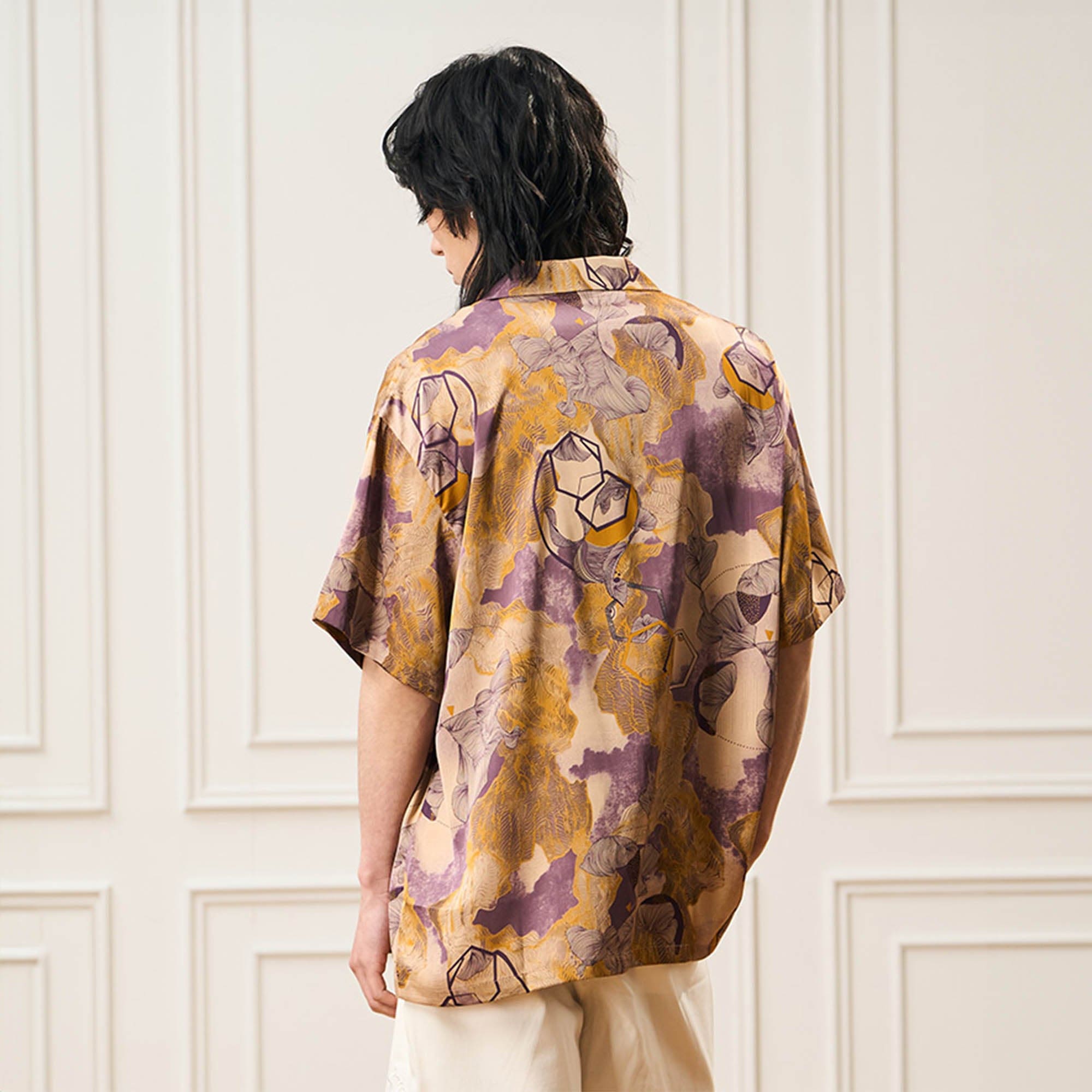 EPIC POETRY Botanic Geometry Satin Cuban Half Shirt, premium urban and streetwear designers apparel on PROJECTISR.com, EPIC POETRY