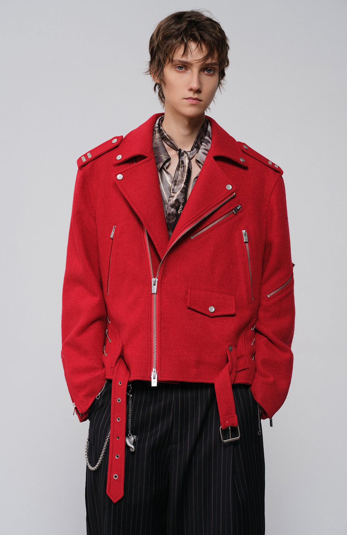 FACEONLAB Wool-Blend Badge Biker Jacket