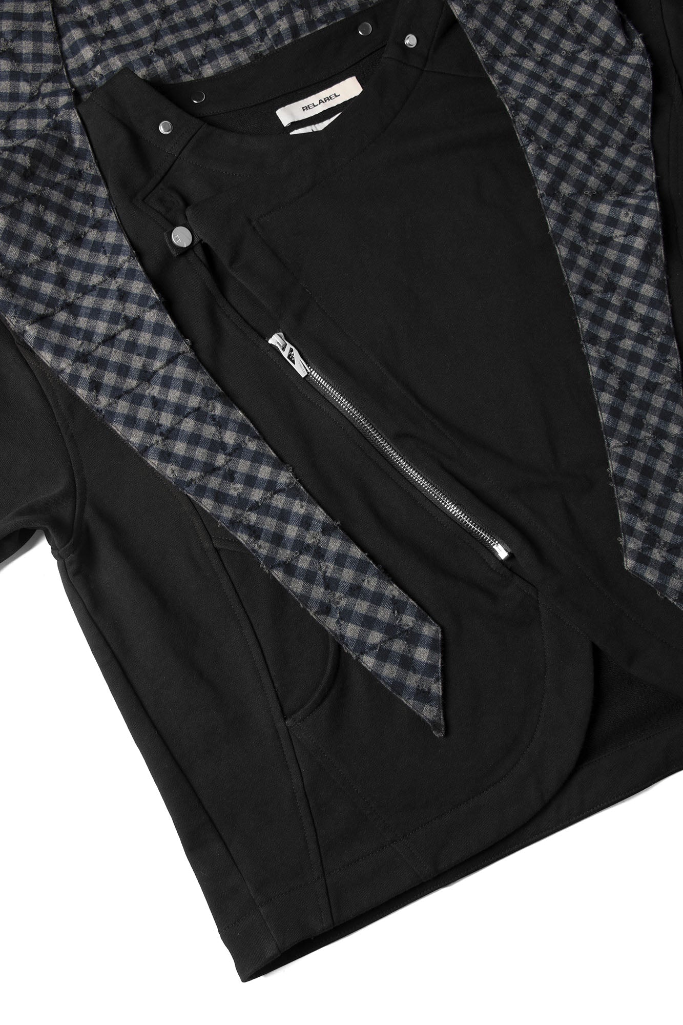 RELABEL Detachable Plaid Hood Jacket Black