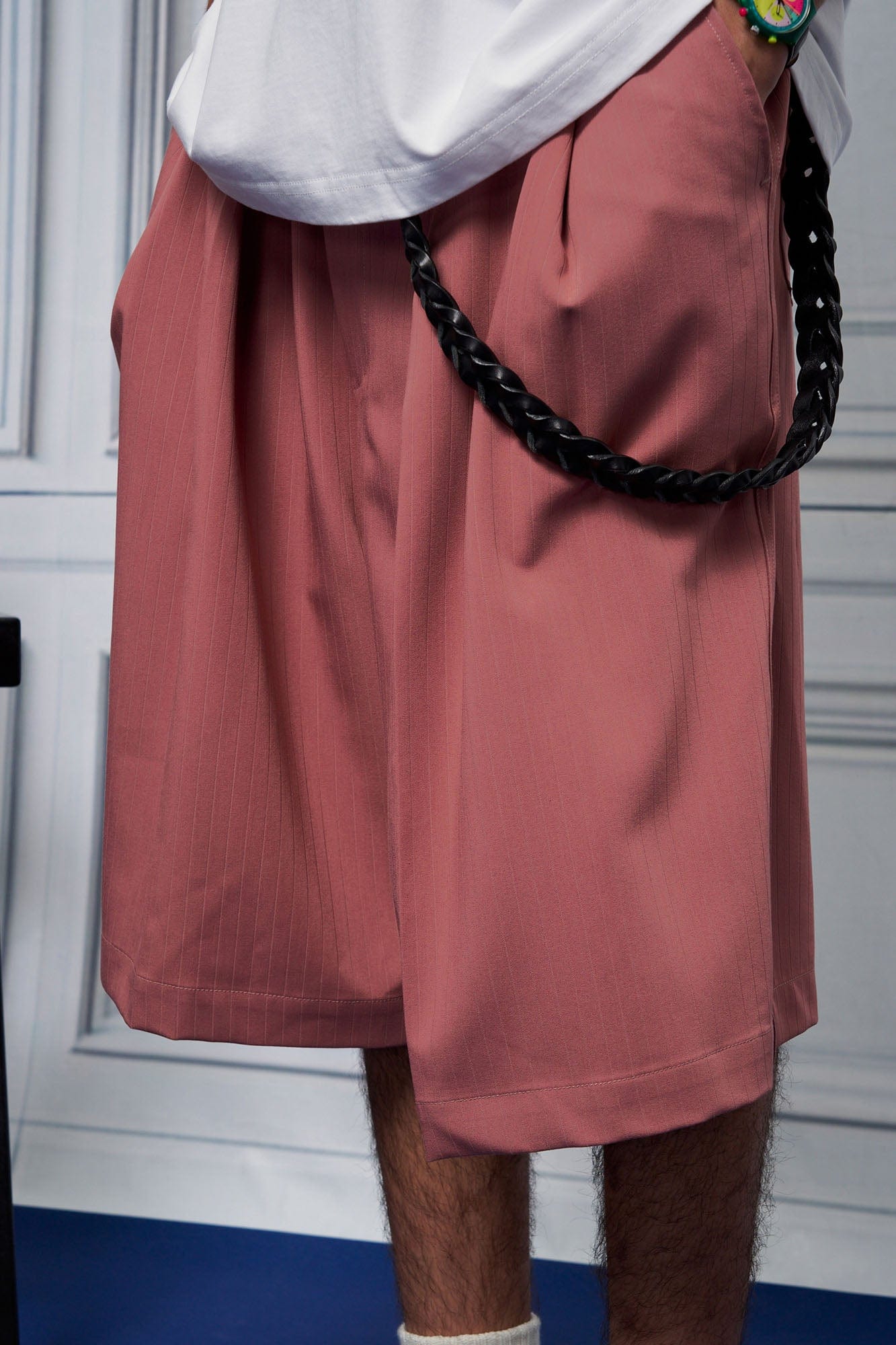 UNLIMITED MOTE Pleated Wide-Leg Drawstring Shorts Rose Pink, premium urban and streetwear designers apparel on PROJECTISR.com, UNLIMITED MOTE