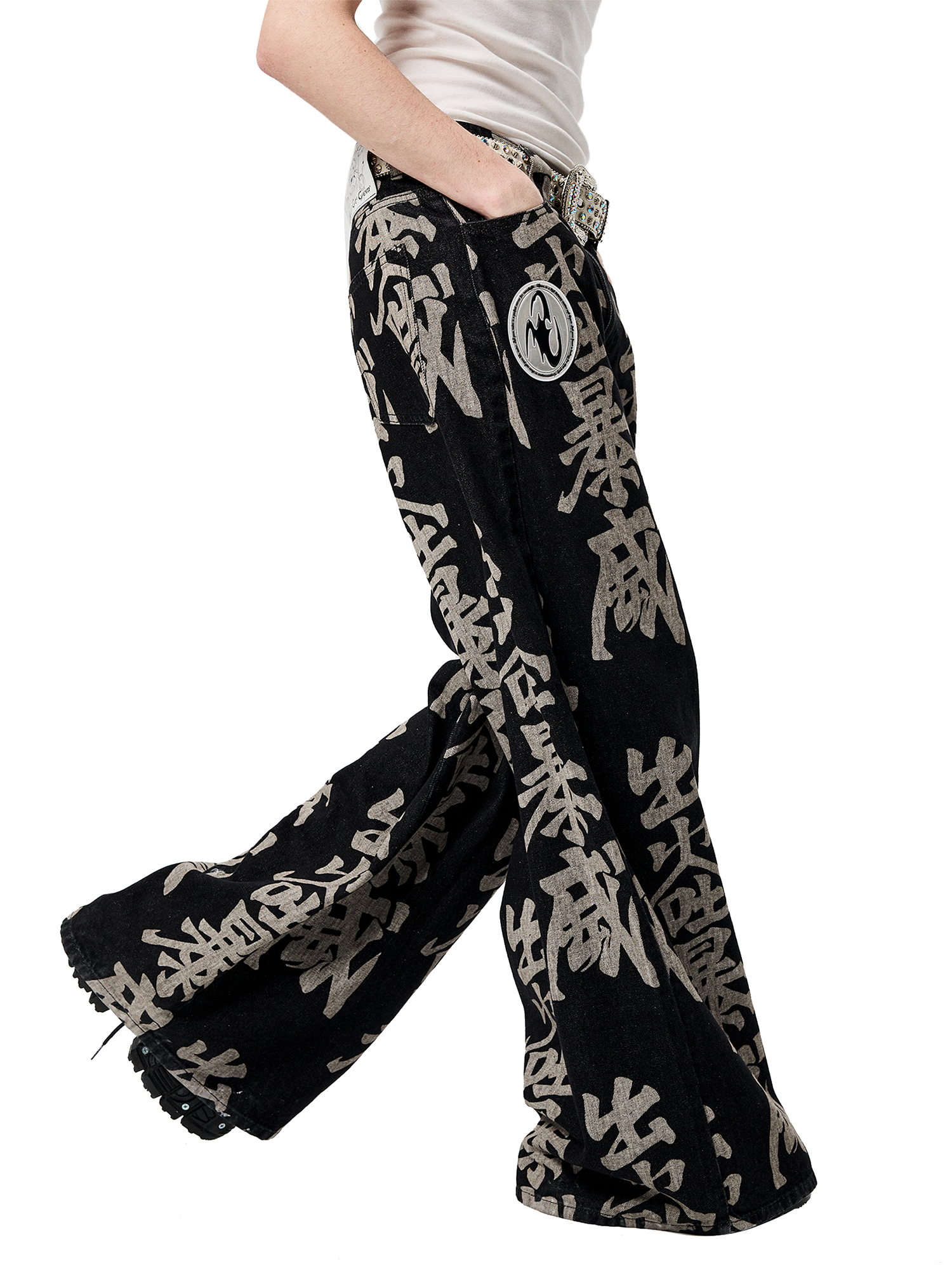 ERISSTOFF Washed Full-Print Wide-Leg Jeans