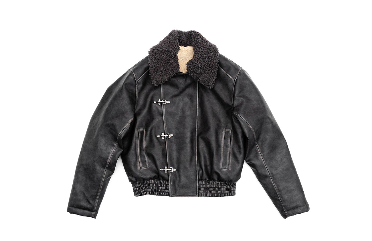 IN EXISTENCE Asymmetric Placket Washed Moto Jacket