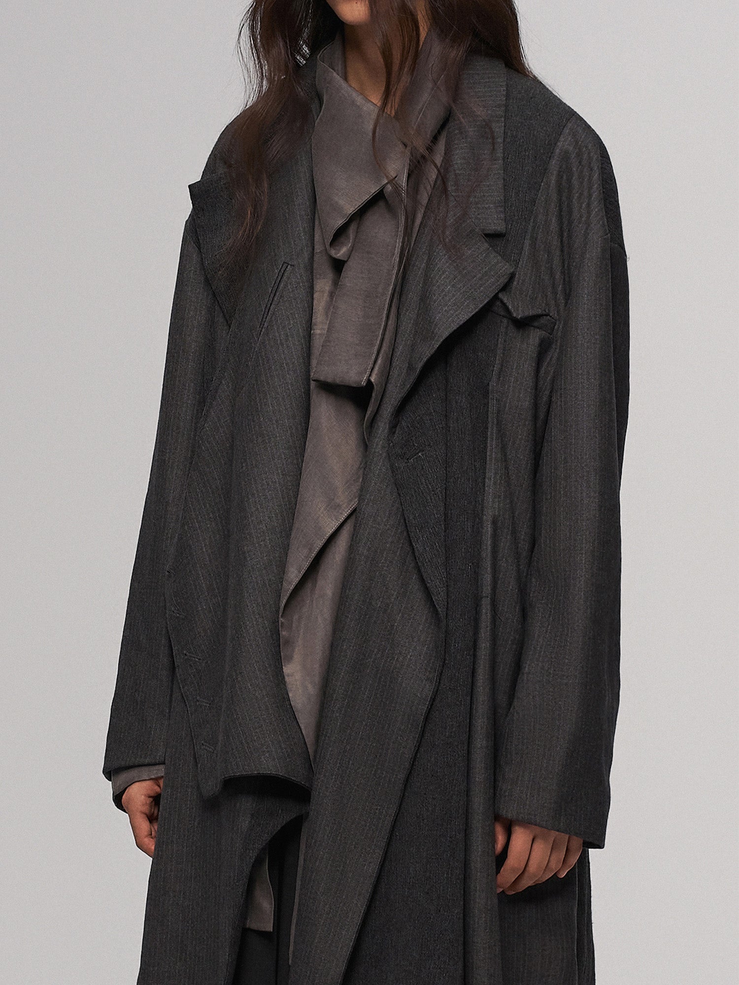 ILNya Nieternite Nifutur Asym Pinstriped Splice Long Coat