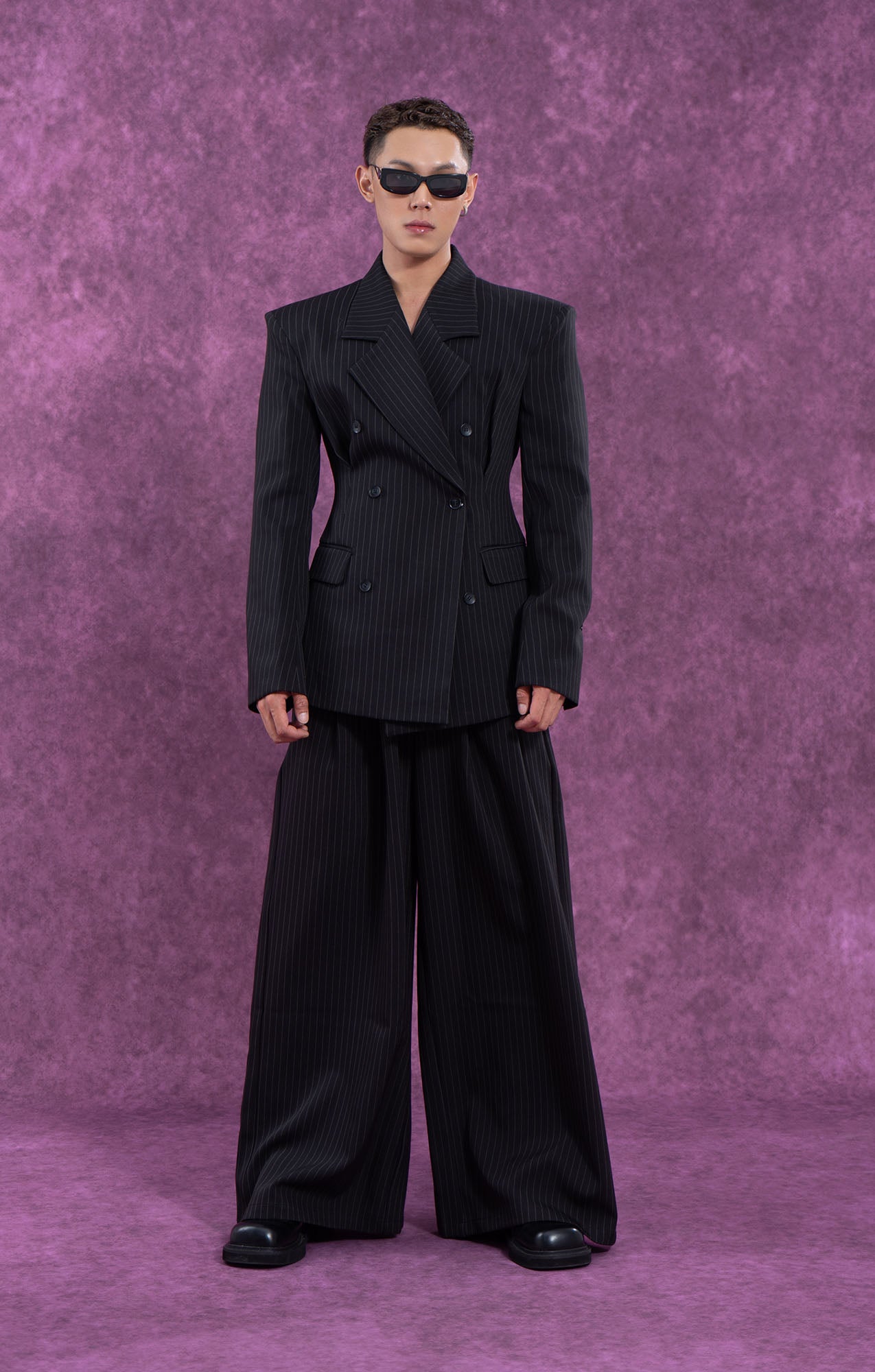 CLP Striped Cinched Waist Sculpted Blazer