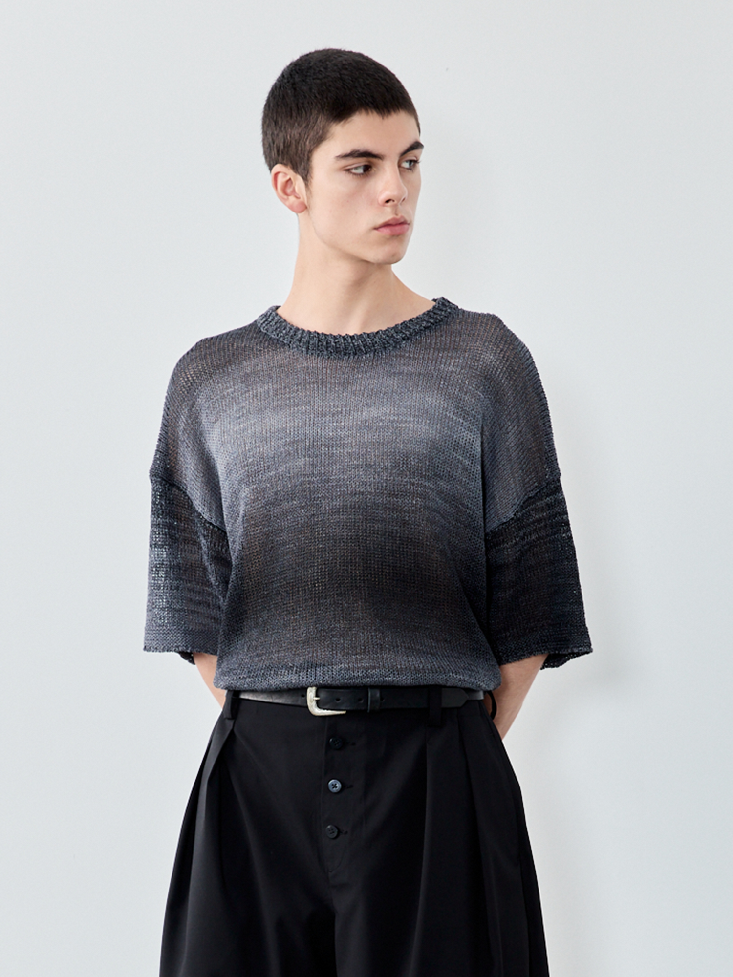 GRAINMUSTARD Gradient Open-Knit Paper-Yarn Tee