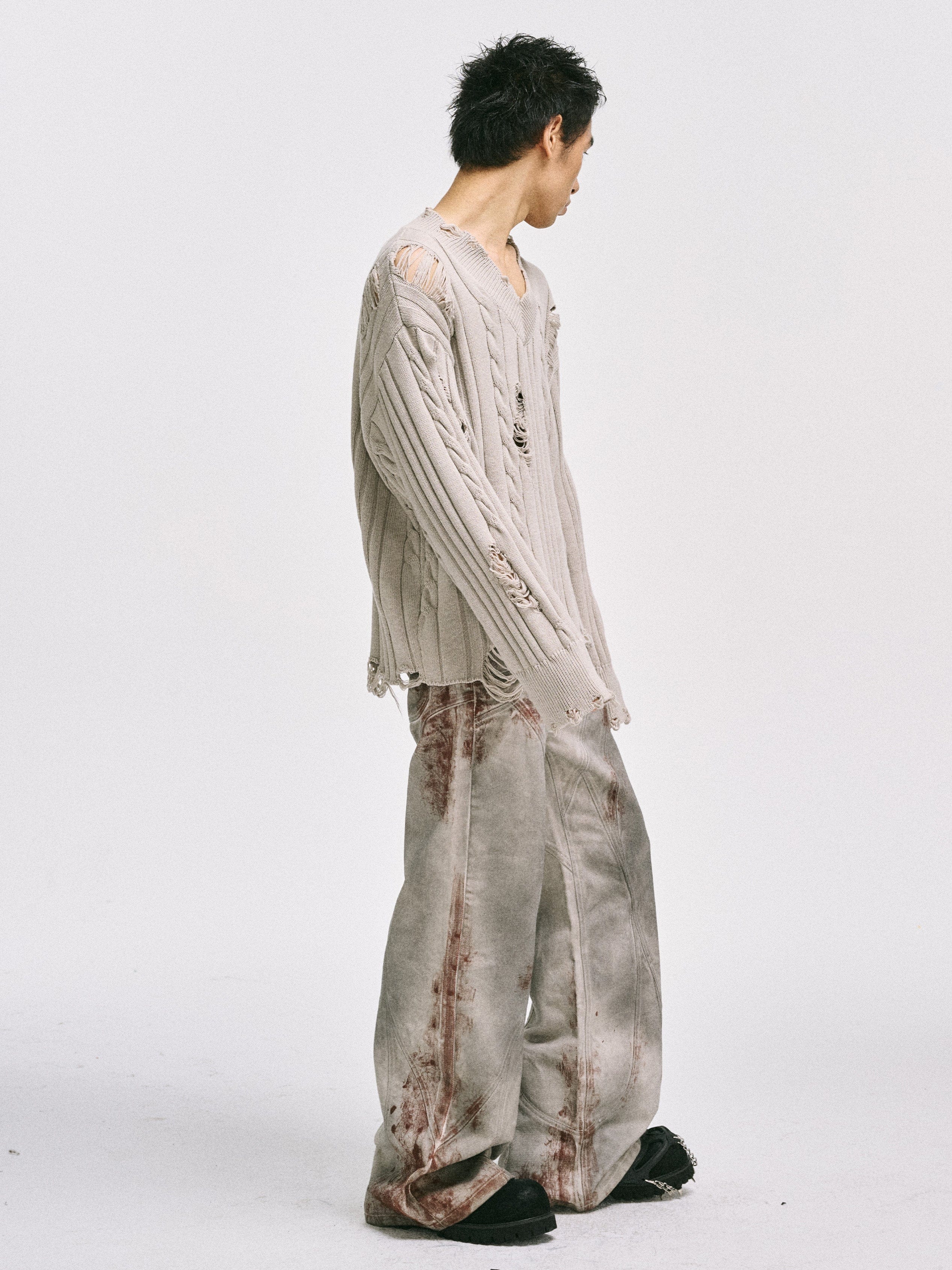 CATSSTAC Rusted Deconstructed Wide-Leg Jeans, premium urban and streetwear designers apparel on PROJECTISR.com, CATSSTAC