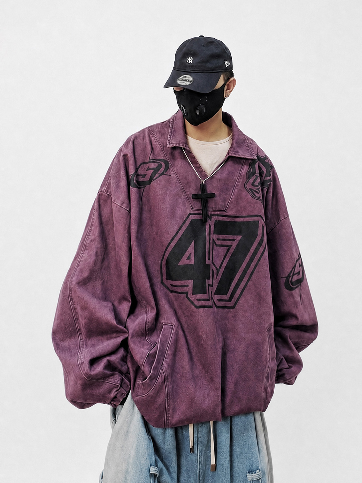 UUCSCC Washed Distressed Oversized V-Neck Sweatshirt