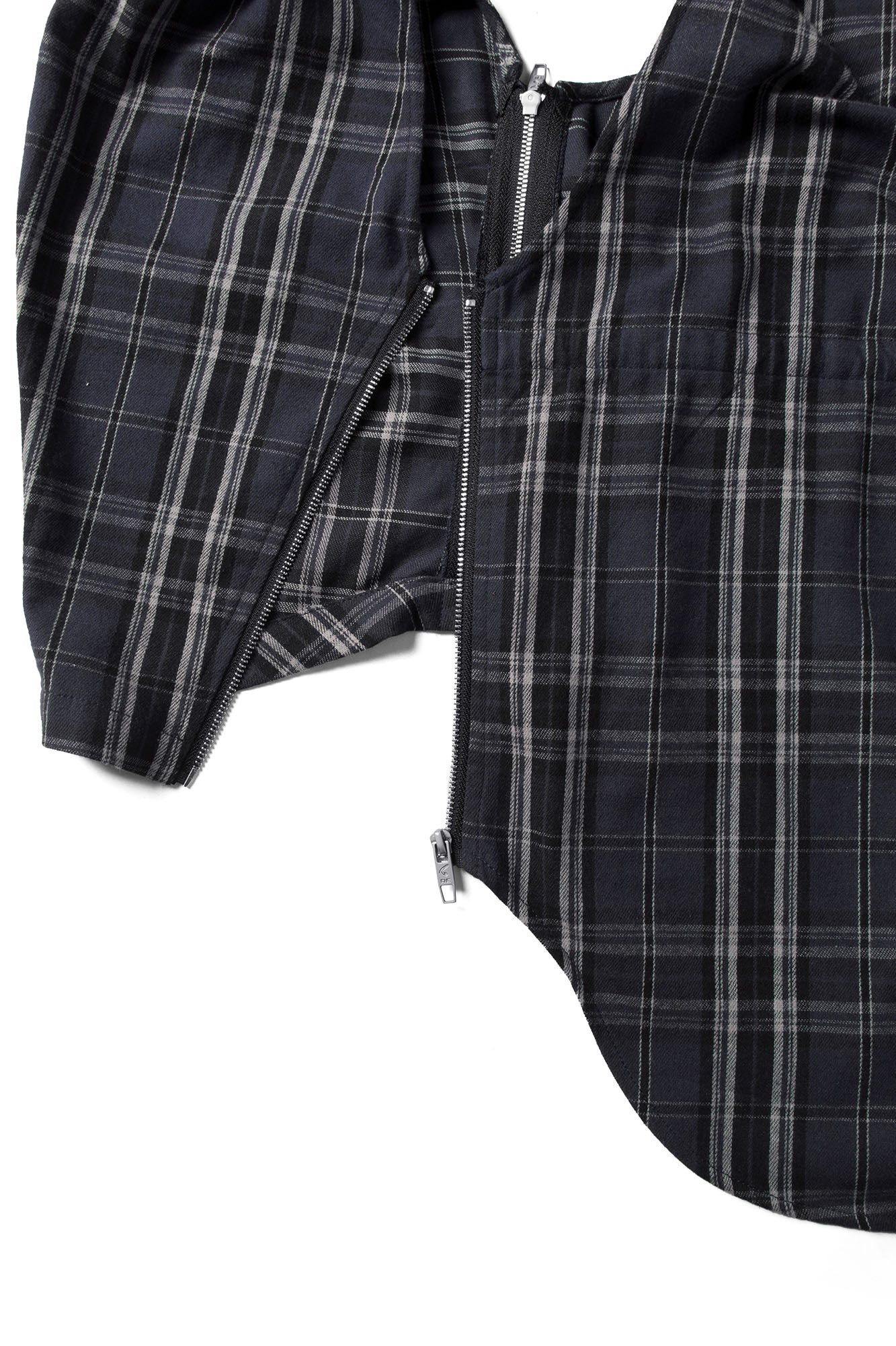 RELABEL Detachable Hood Multi-Zip Plaid Oversized Shirt