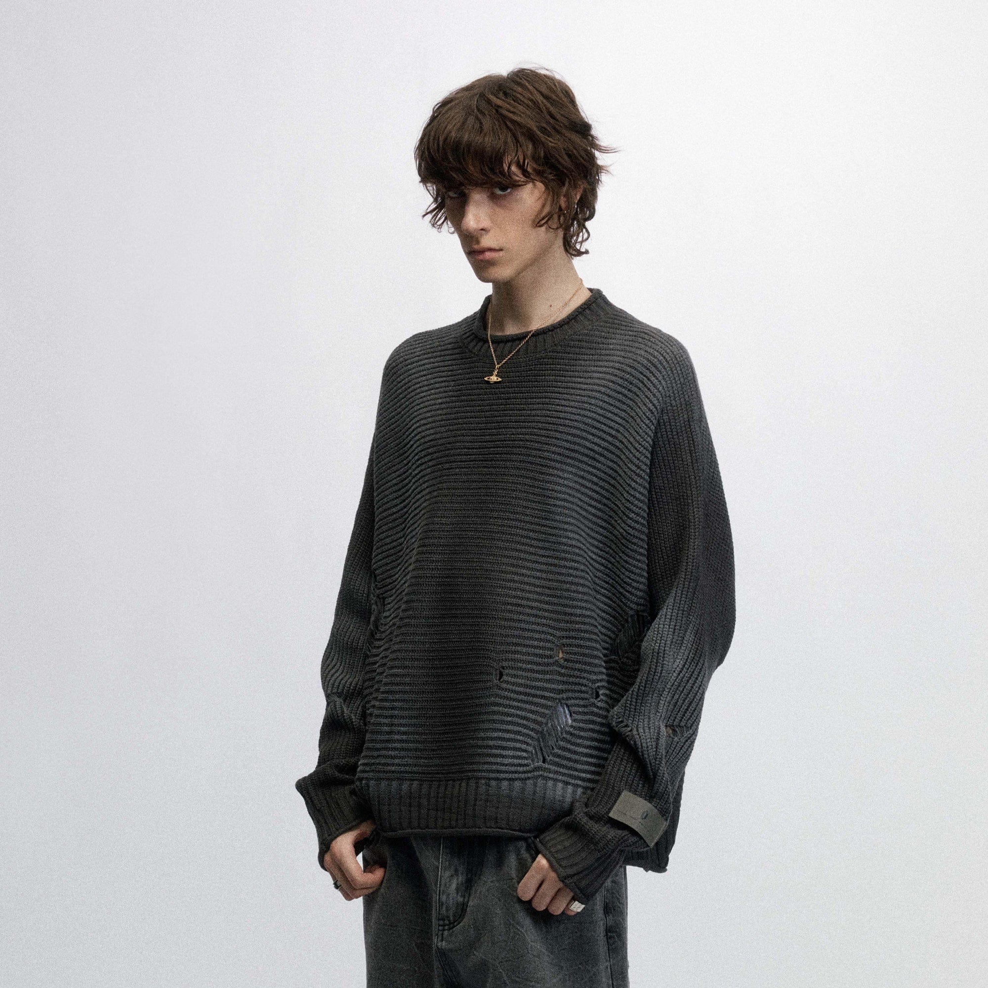 OVDY Faded Ripped Raw Edge Sweater