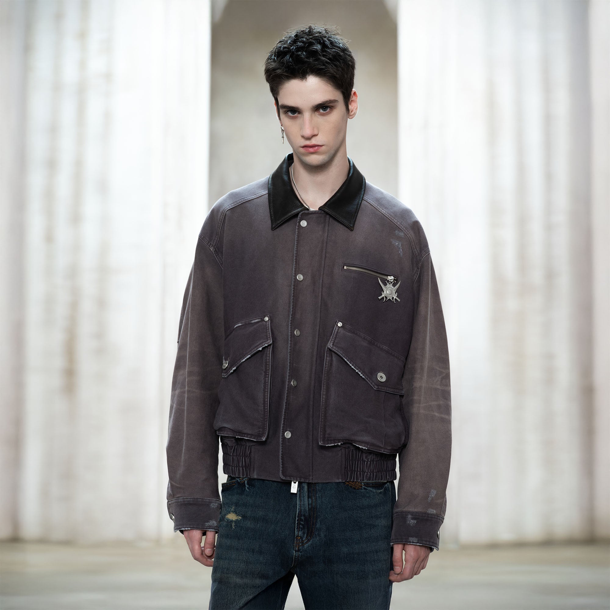 FACEONLAB Washed Gradient Utility Jacket Gray, premium urban and streetwear designers apparel on PROJECTISR.com, FACEONLAB