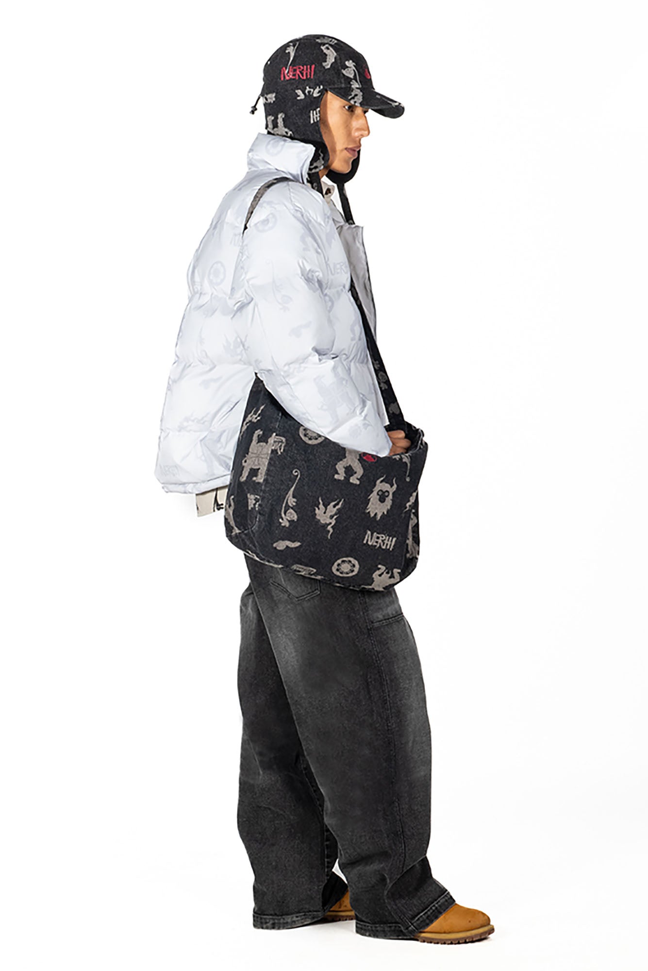 NERHI Asym Zip Full-Print Puffer Jacket