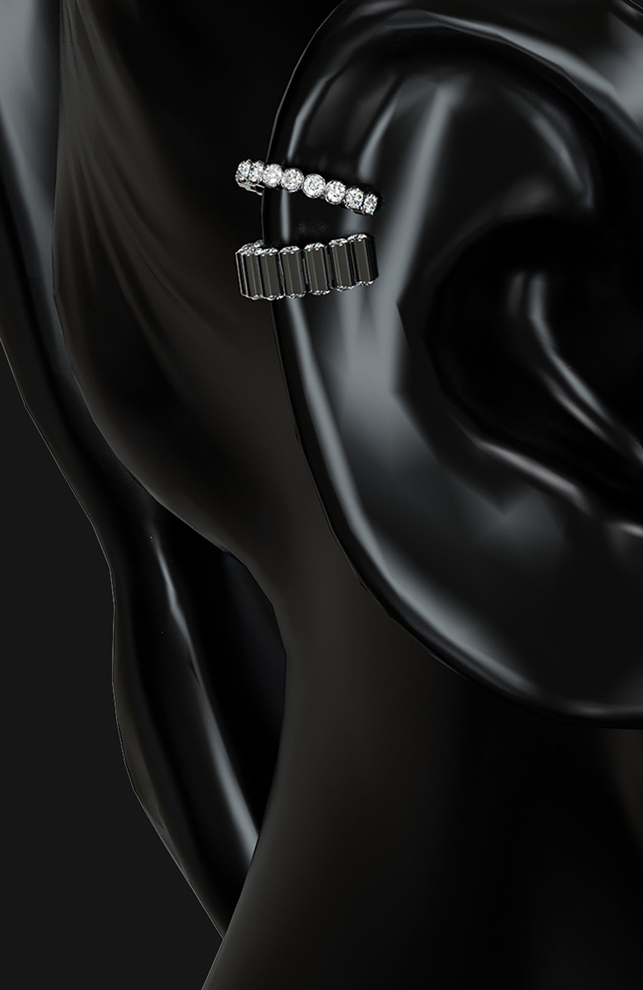 YURITAN Stacked Tube Diamond Ear Cuff
