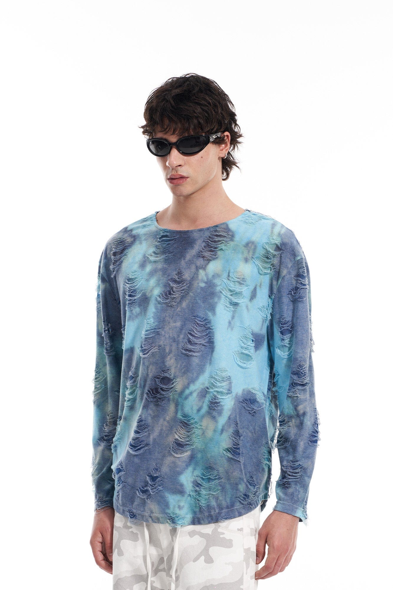 VANN VALRENCE Distressed Gradient Tie-Dye Long-Sleeve Tee, premium urban and streetwear designers apparel on PROJECTISR.com, VANN VALRENCE