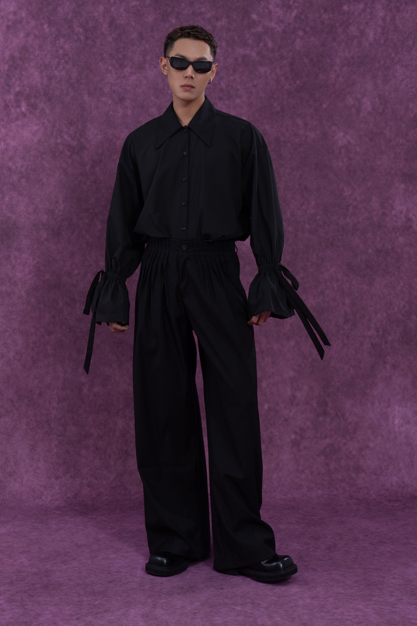 CLP Pleated Waist Structured Wide-Leg Pants