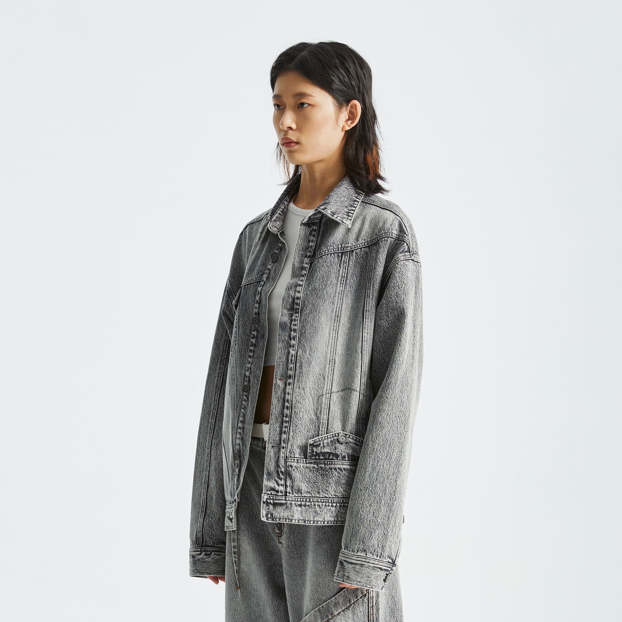 ORGANIC EMOTION Asymmetrical Washed Denim Jacket