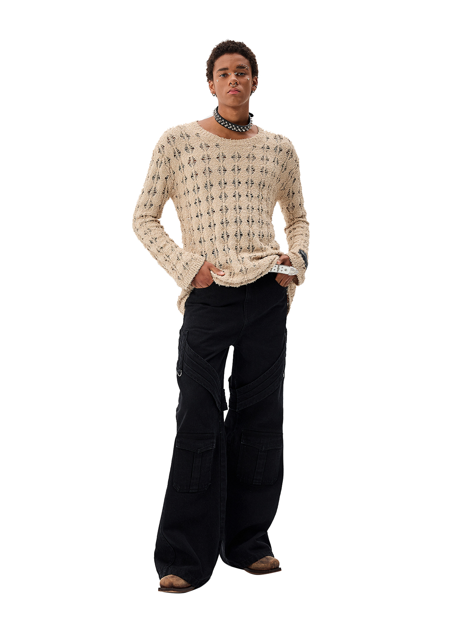 CYCYCY Punk Open-Knit Distressed Sweater