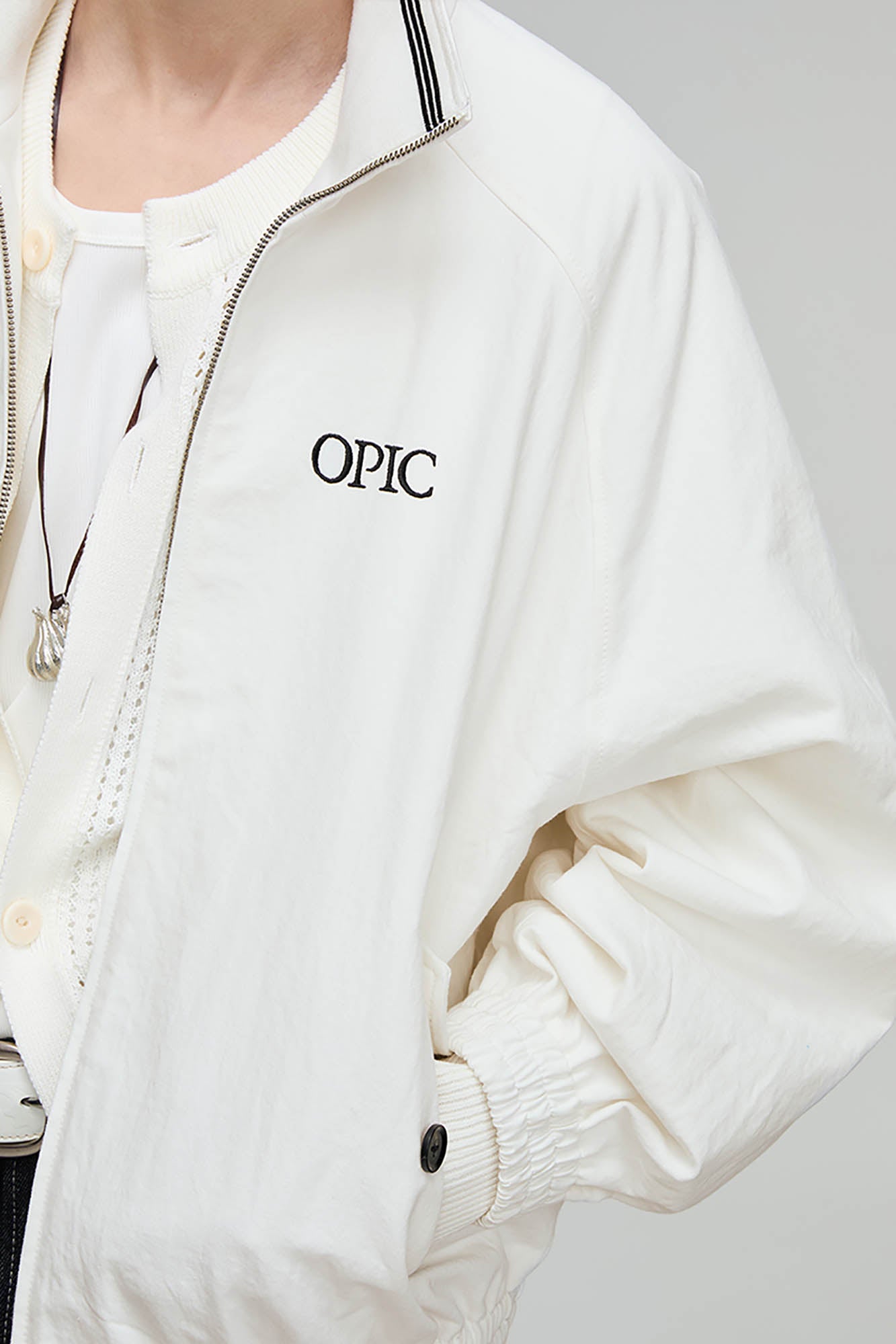 OPICLOTH Embroidered Logo Stand Collar Raglan Jacket