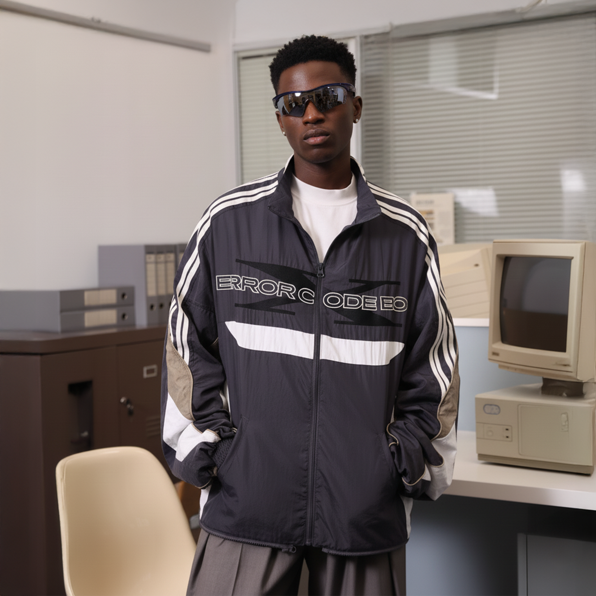 ERROR CODE ROBOT Invertible Contrast Panel Track Jacket