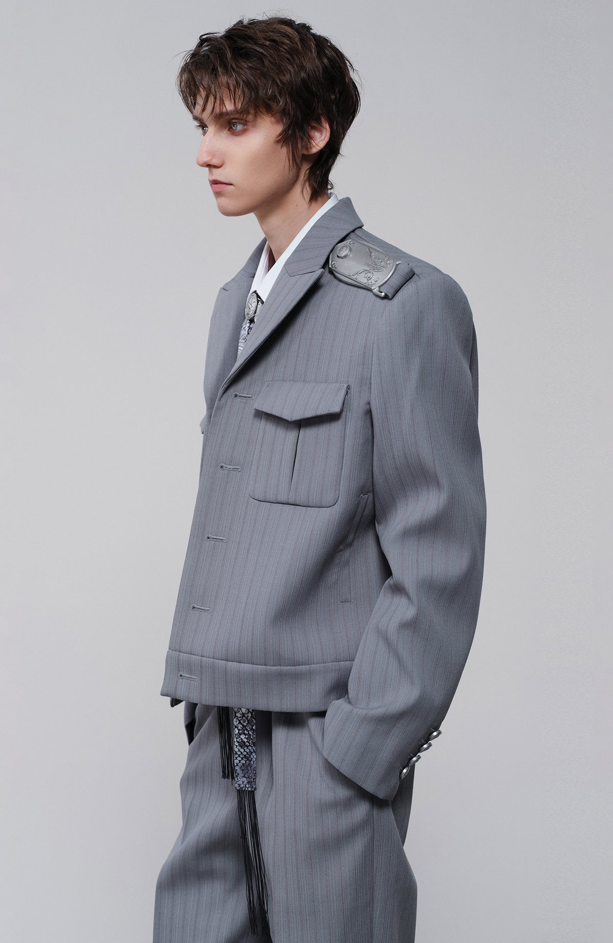 FACEONLAB Striped Epaulette Lapel Jacket