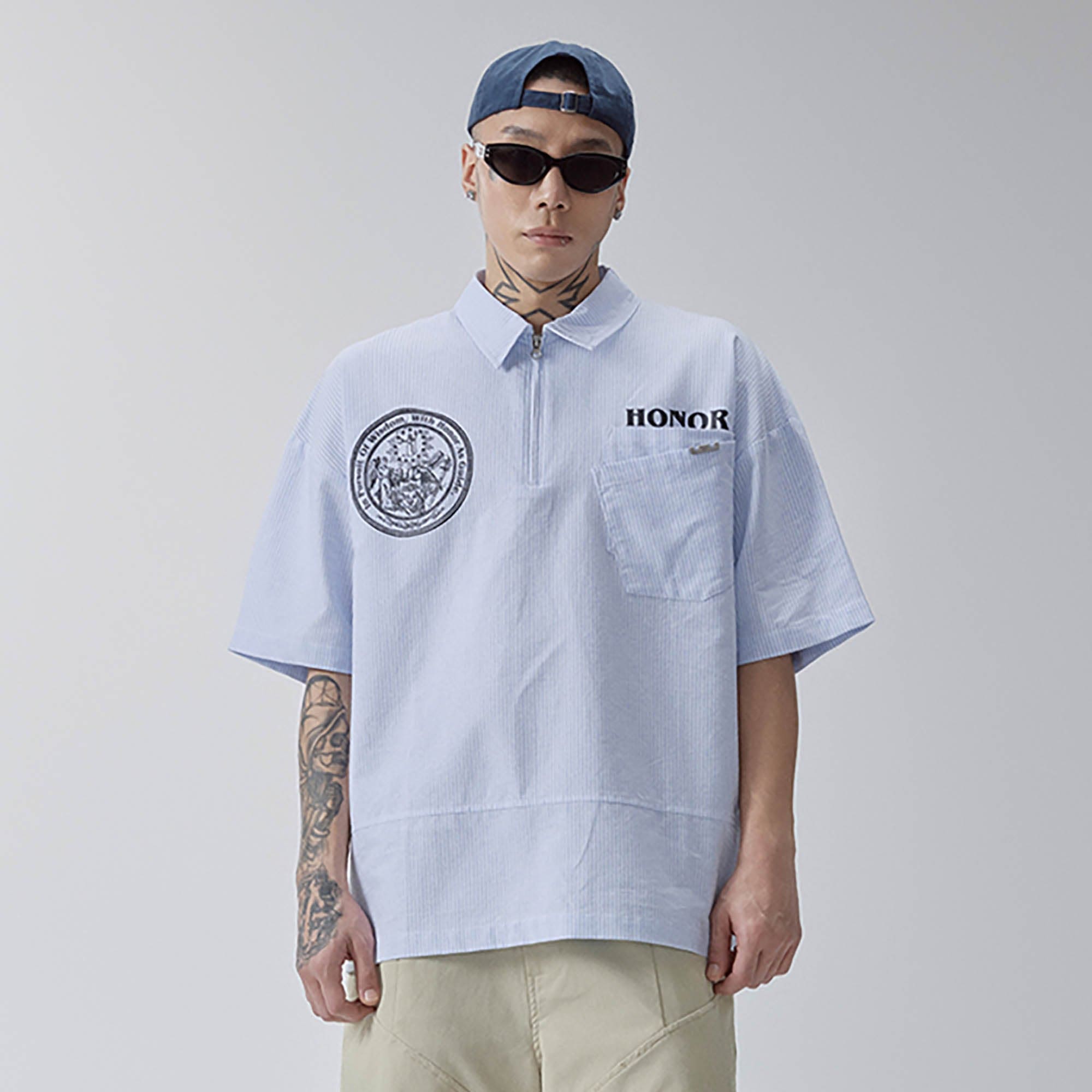 F2CE Pinstriped Half-Zip Polo Pocket T-Shirt