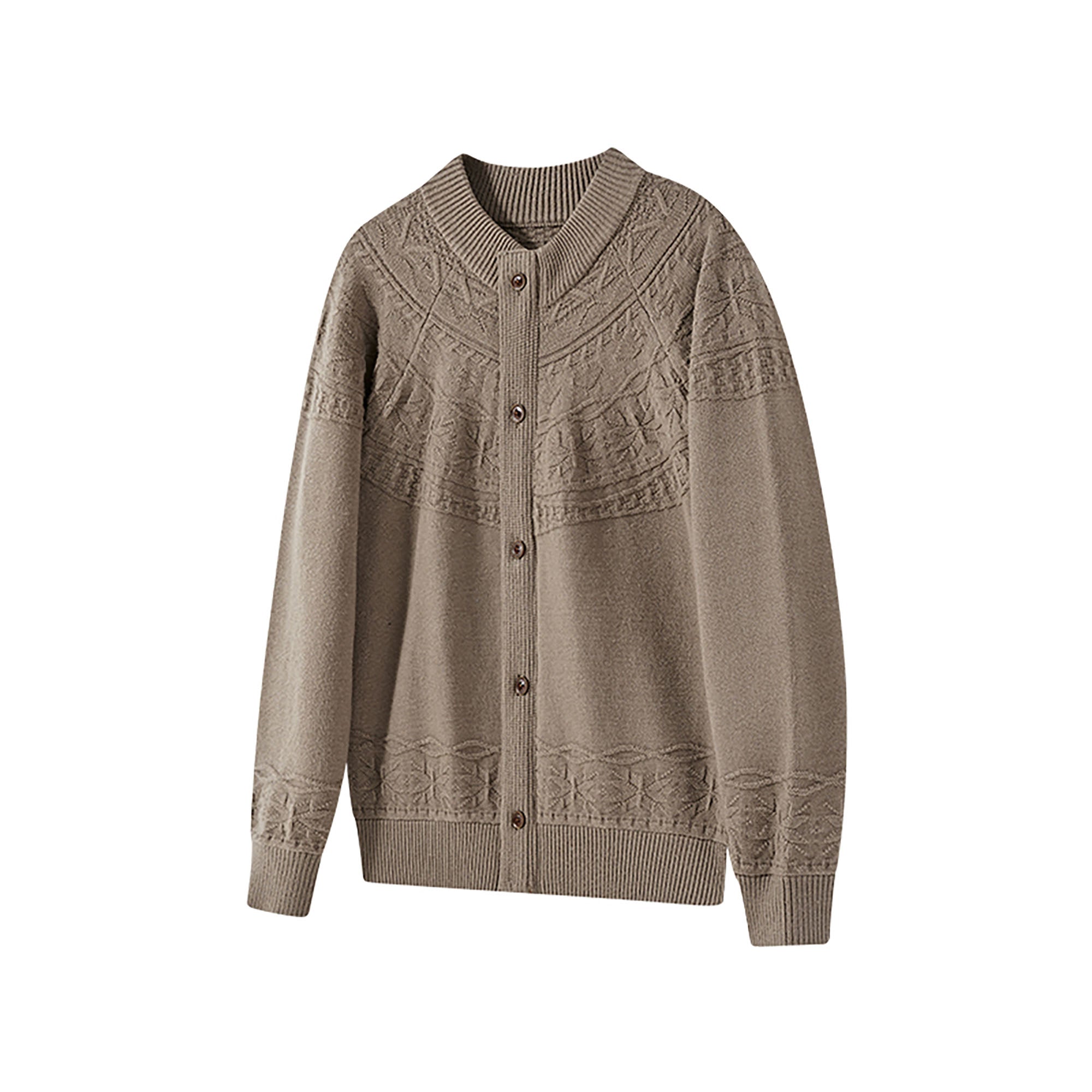 KREATE Double-Placket Jacquard Yoke Cardigan