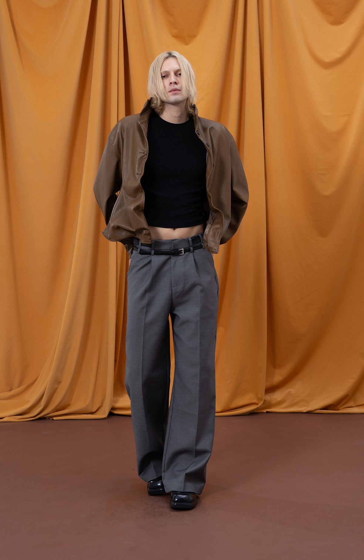 CLP Retro Adjustable-Hem Faux Leather Jacket