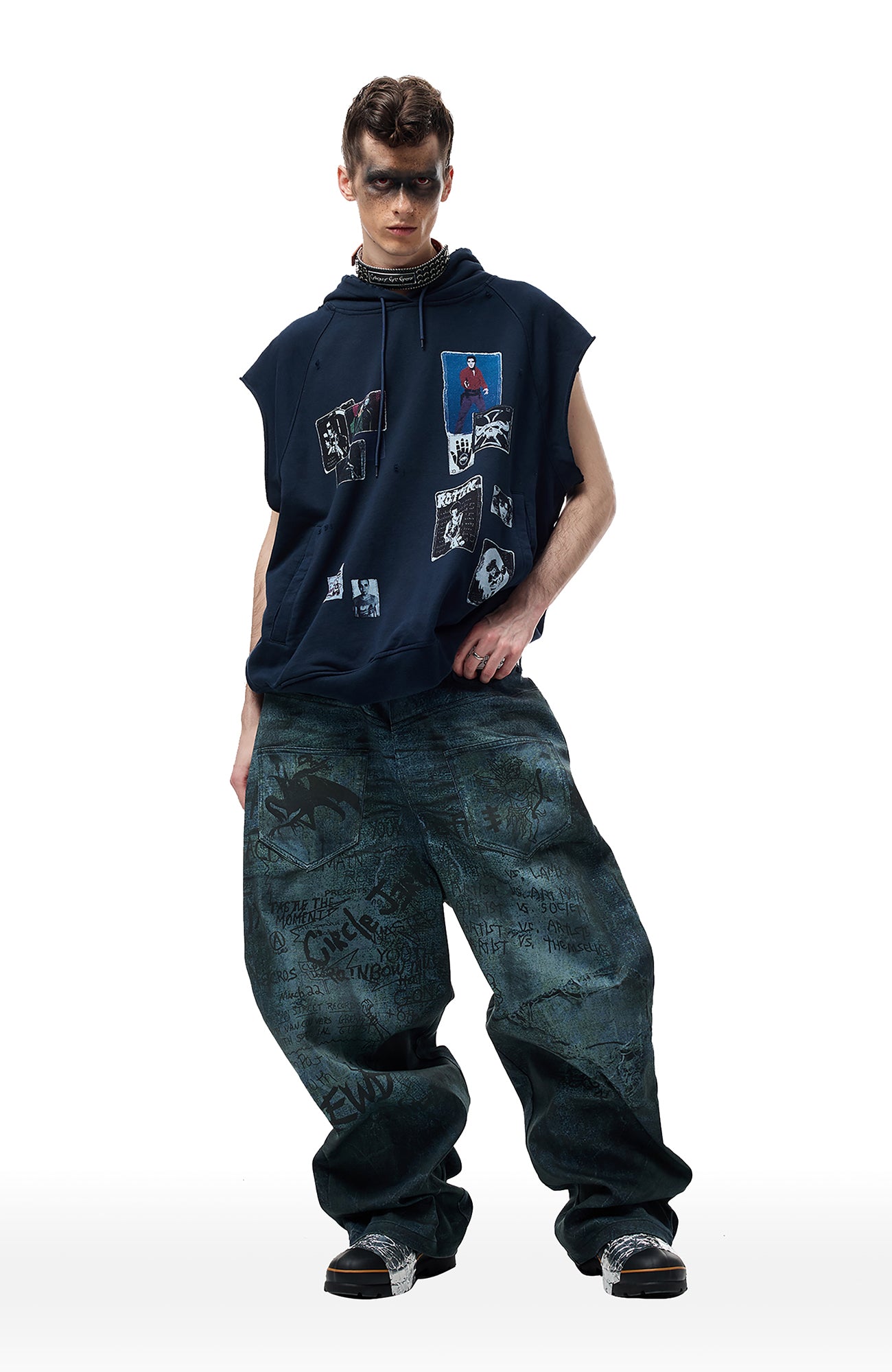 CYCYCY Dirty Wash Graffiti Baggy Jeans