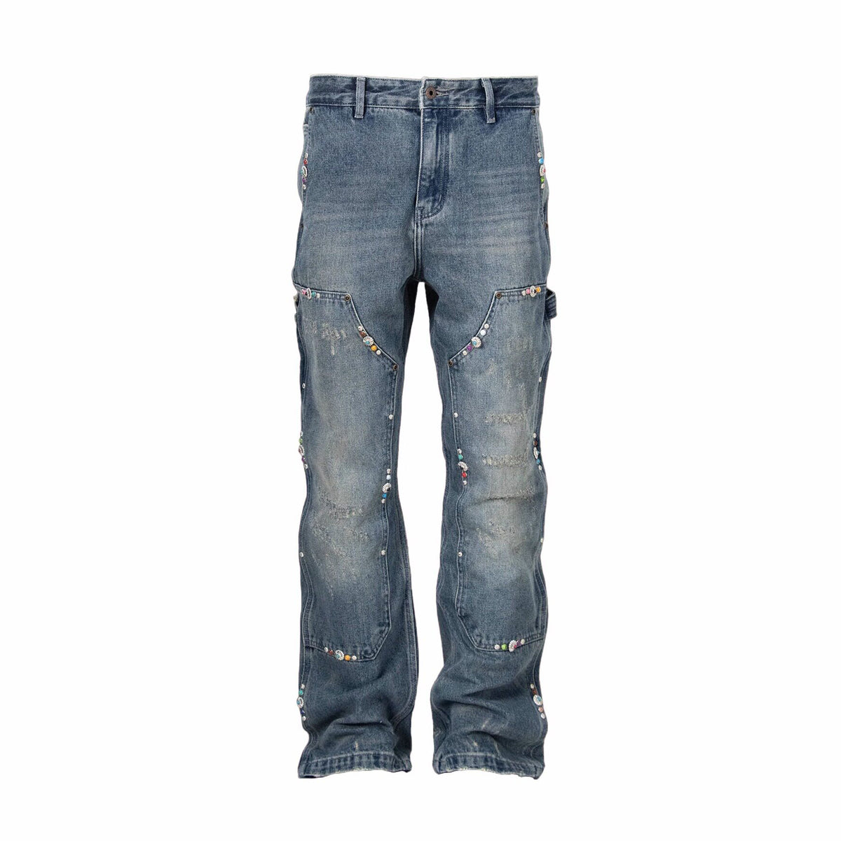 ZWDH Turquoise Studded Straight-Leg Jeans