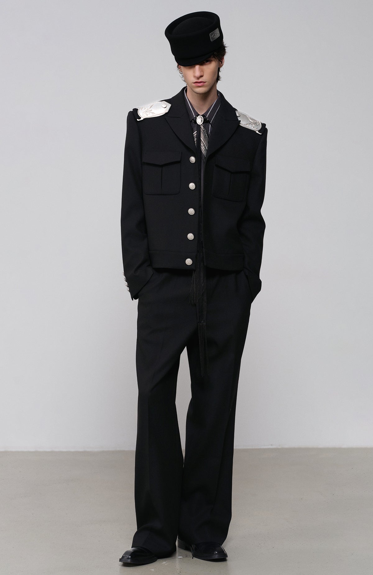 FACEONLAB Striped Epaulette Lapel Jacket
