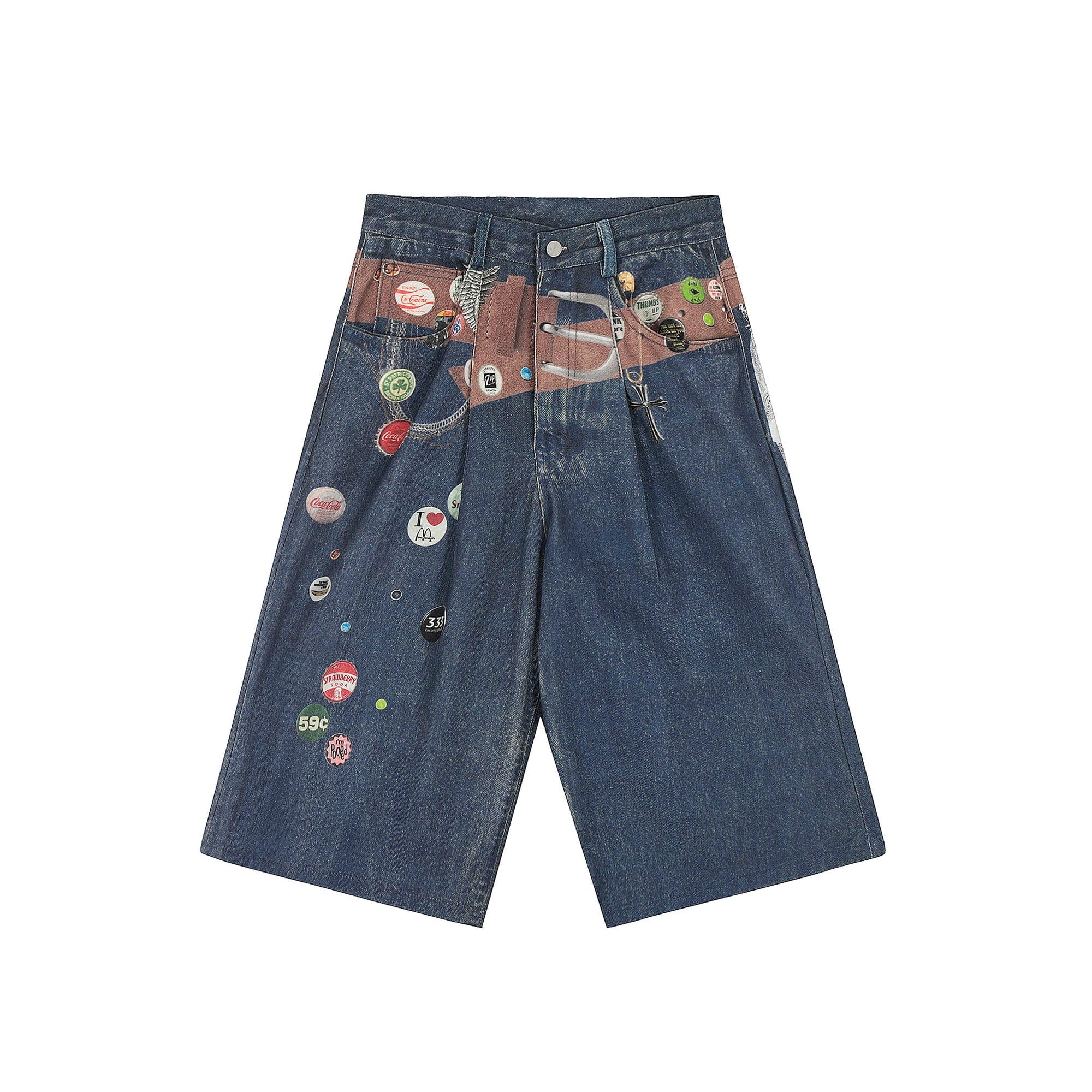CLP Badge Belt Graphic Cropped Denim Shorts, premium urban and streetwear designers apparel on PROJECTISR.com, CLP