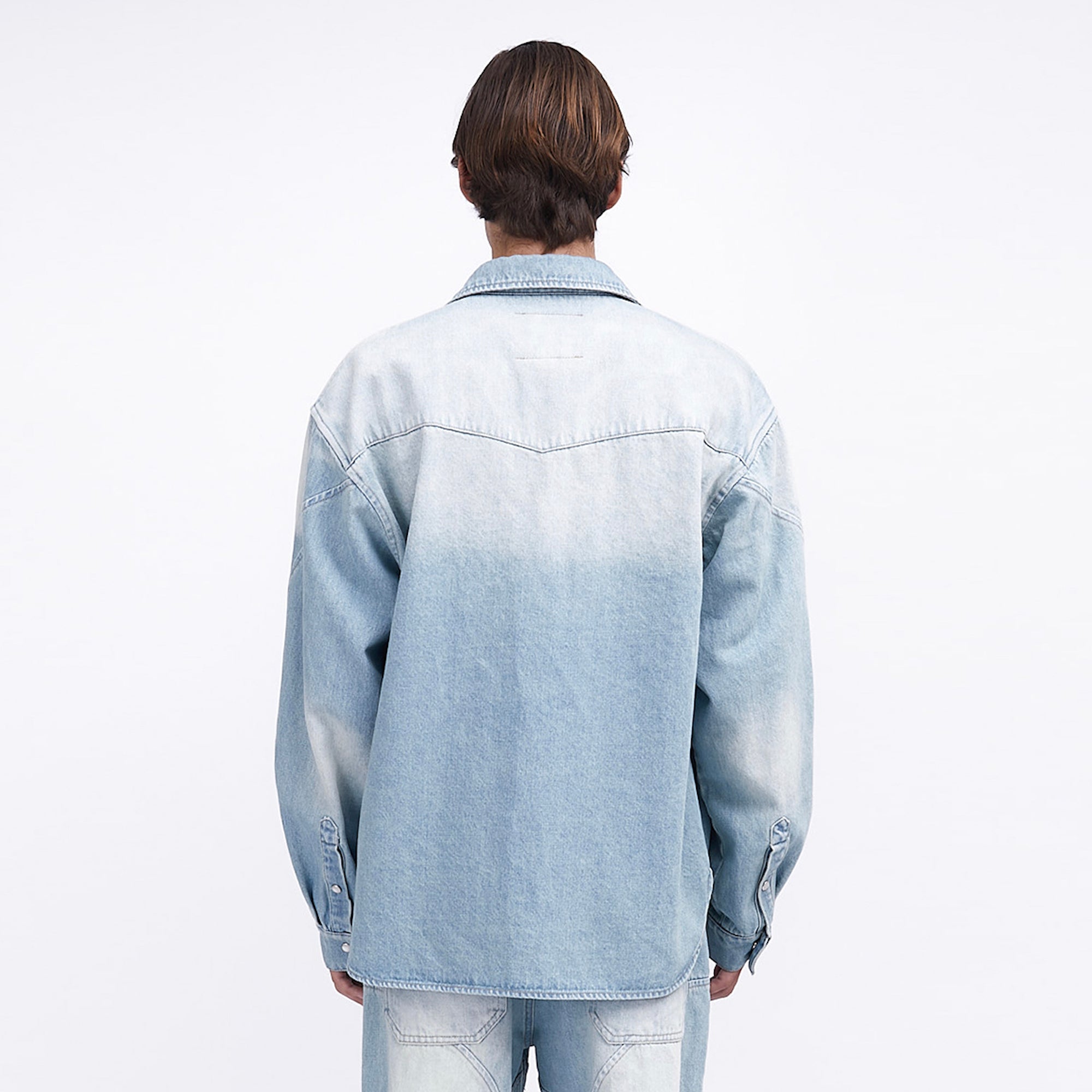 ASSEEN Paneled Washed Western Denim Shirt