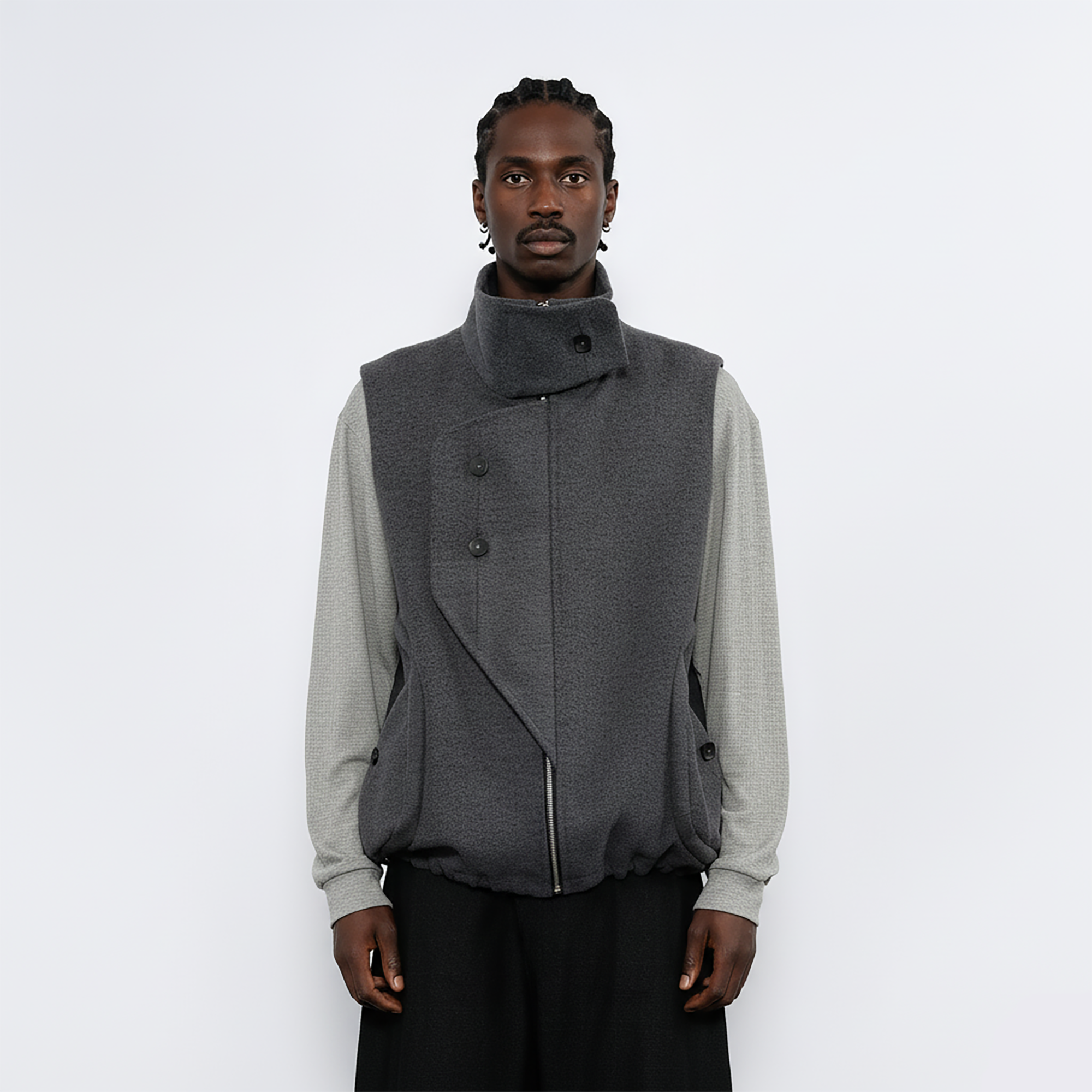 7440 37 1 Asym Placket Drawstring Hem Padded Vest, premium urban and streetwear designers apparel on PROJECTISR.com, 7440 37 1