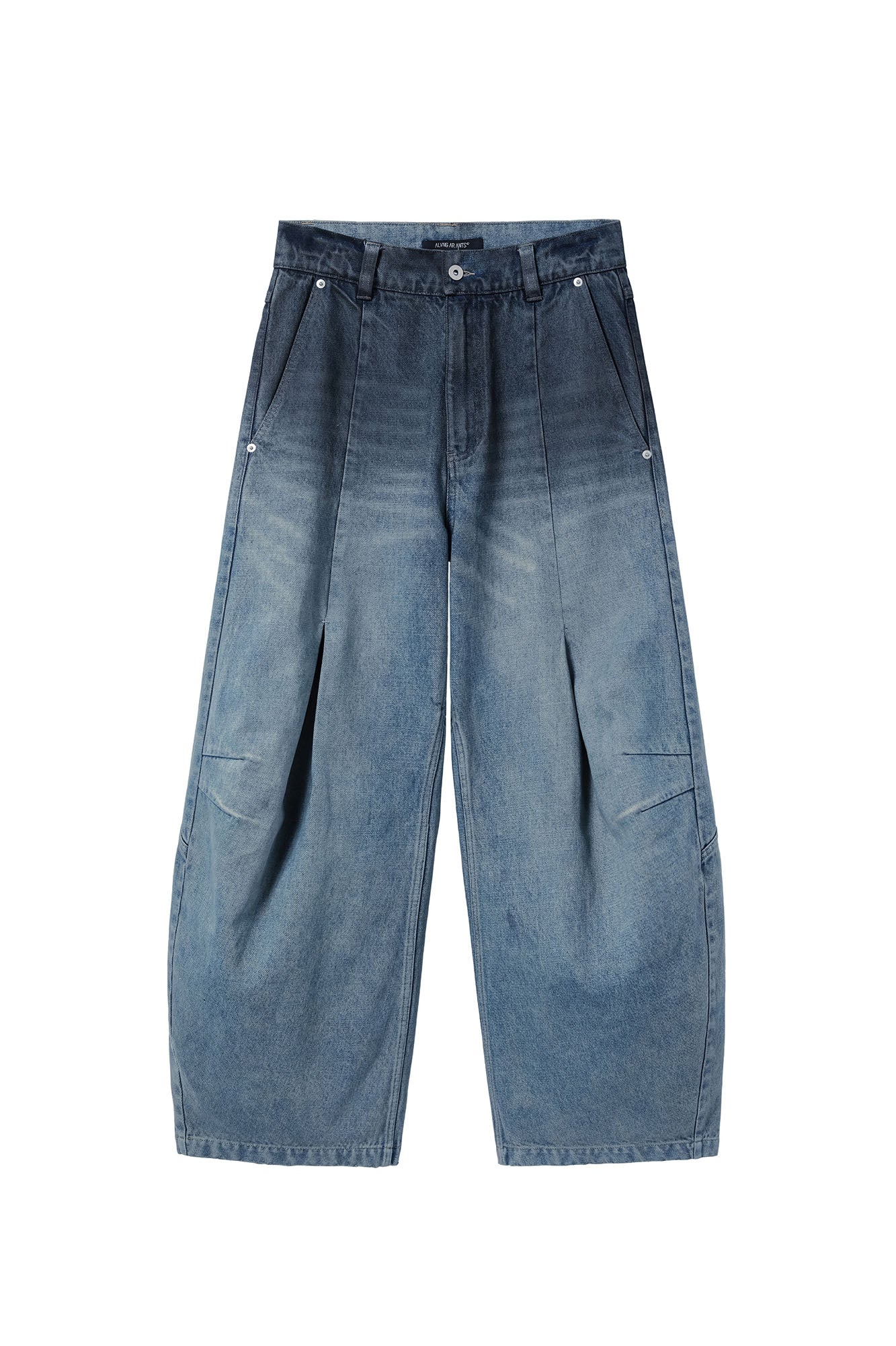 ALVNG AR ANTS Gradient Pleated Panel Balloon-Leg Jeans, premium urban and streetwear designers apparel on PROJECTISR.com, ALVNG AR ANTS