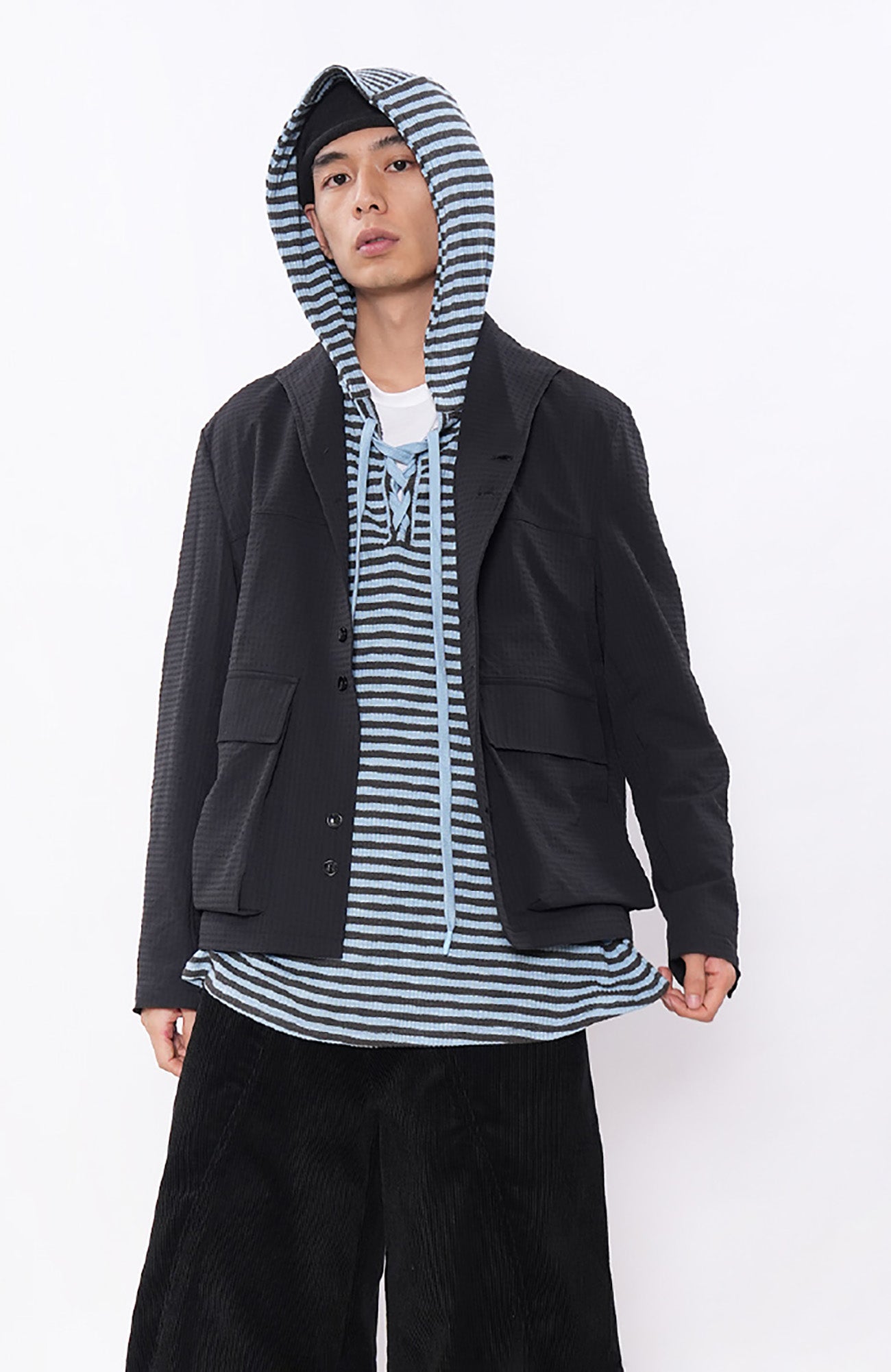 7440 37 1 Striped Lace-Up Hoodie Tee, premium urban and streetwear designers apparel on PROJECTISR.com, 7440 37 1