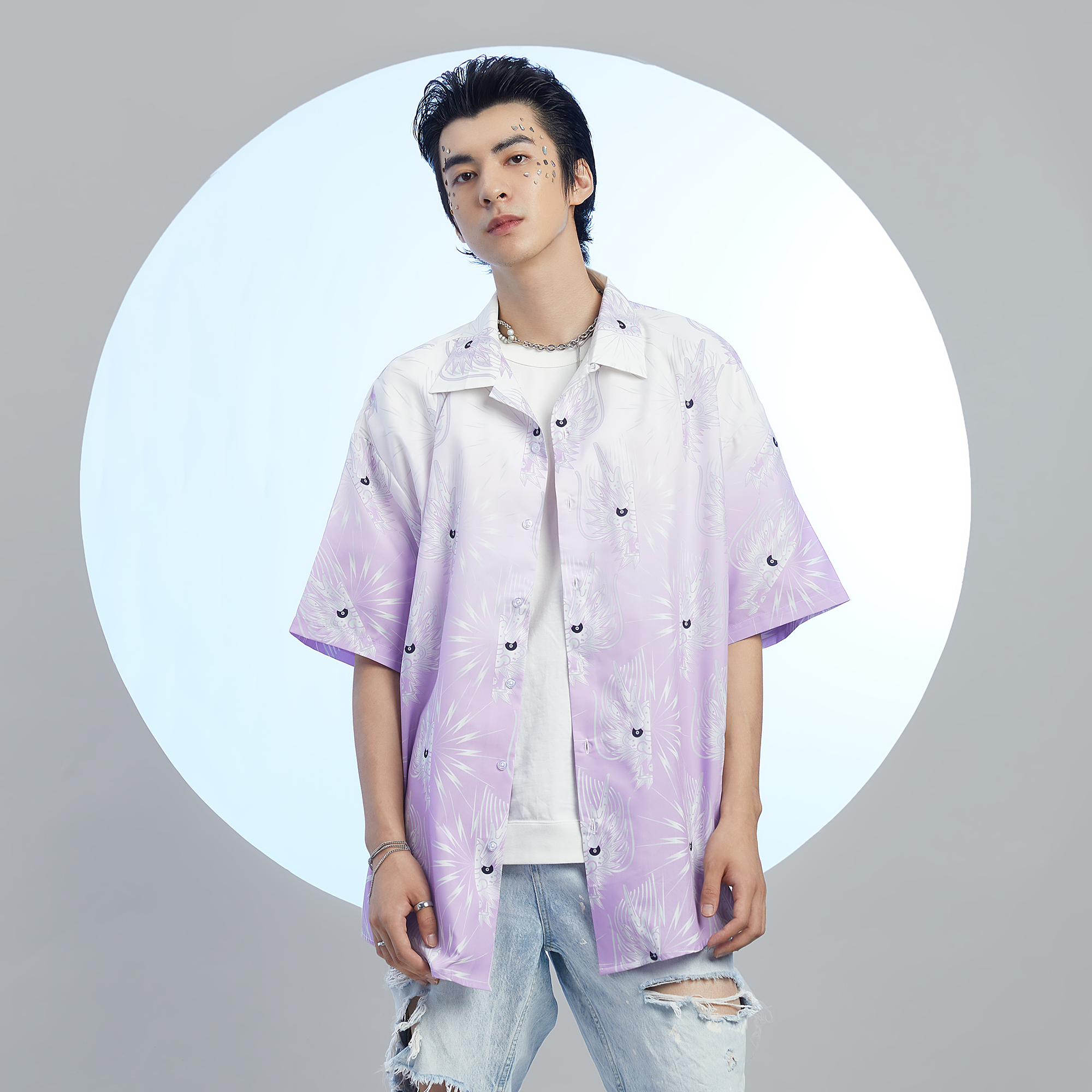 MASH UP ASIA Dragon Jacquard Half Shirt