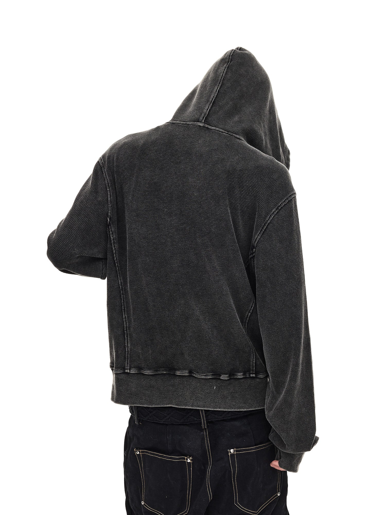 WHISTLEHUNTER Washed Waffle Studded Zip-Up Hoodie, premium urban and streetwear designers apparel on PROJECTISR.com, WHISTLEHUNTER