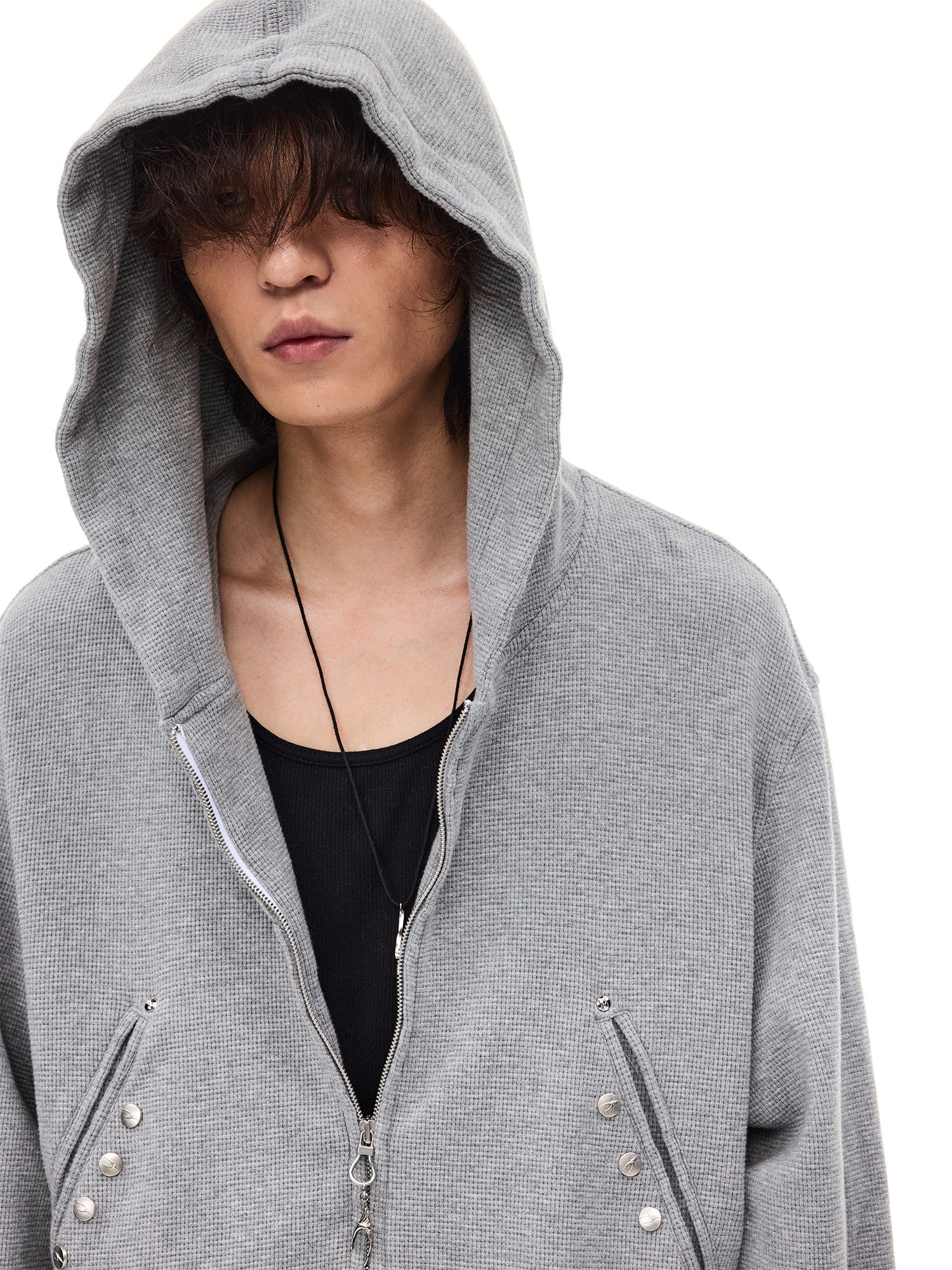 WHISTLEHUNTER Washed Waffle Studded Zip-Up Hoodie, premium urban and streetwear designers apparel on PROJECTISR.com, WHISTLEHUNTER