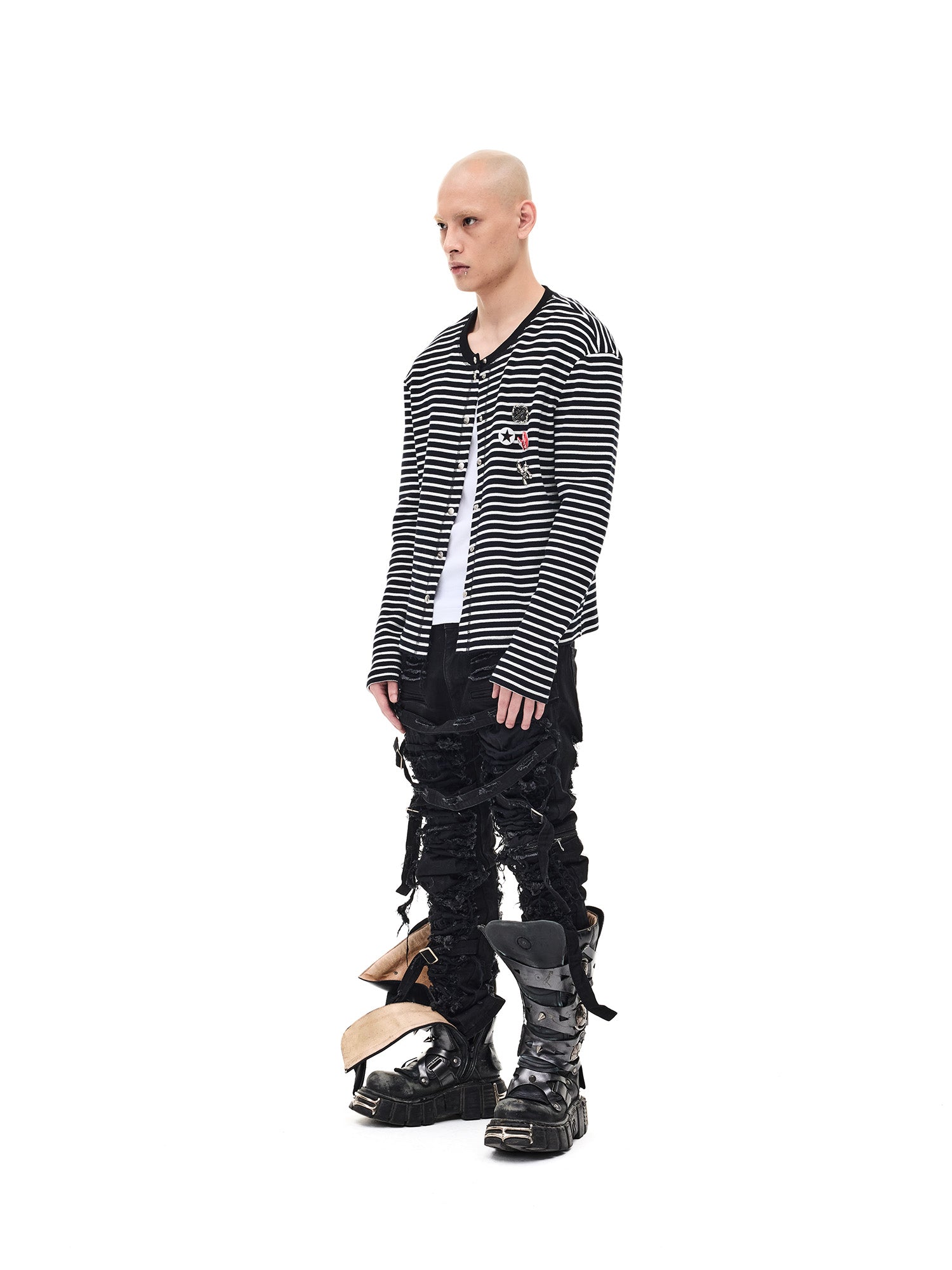 WHISTLEHUNTER Striped Badge Snap Slim Cardigan, premium urban and streetwear designers apparel on PROJECTISR.com, WHISTLEHUNTER