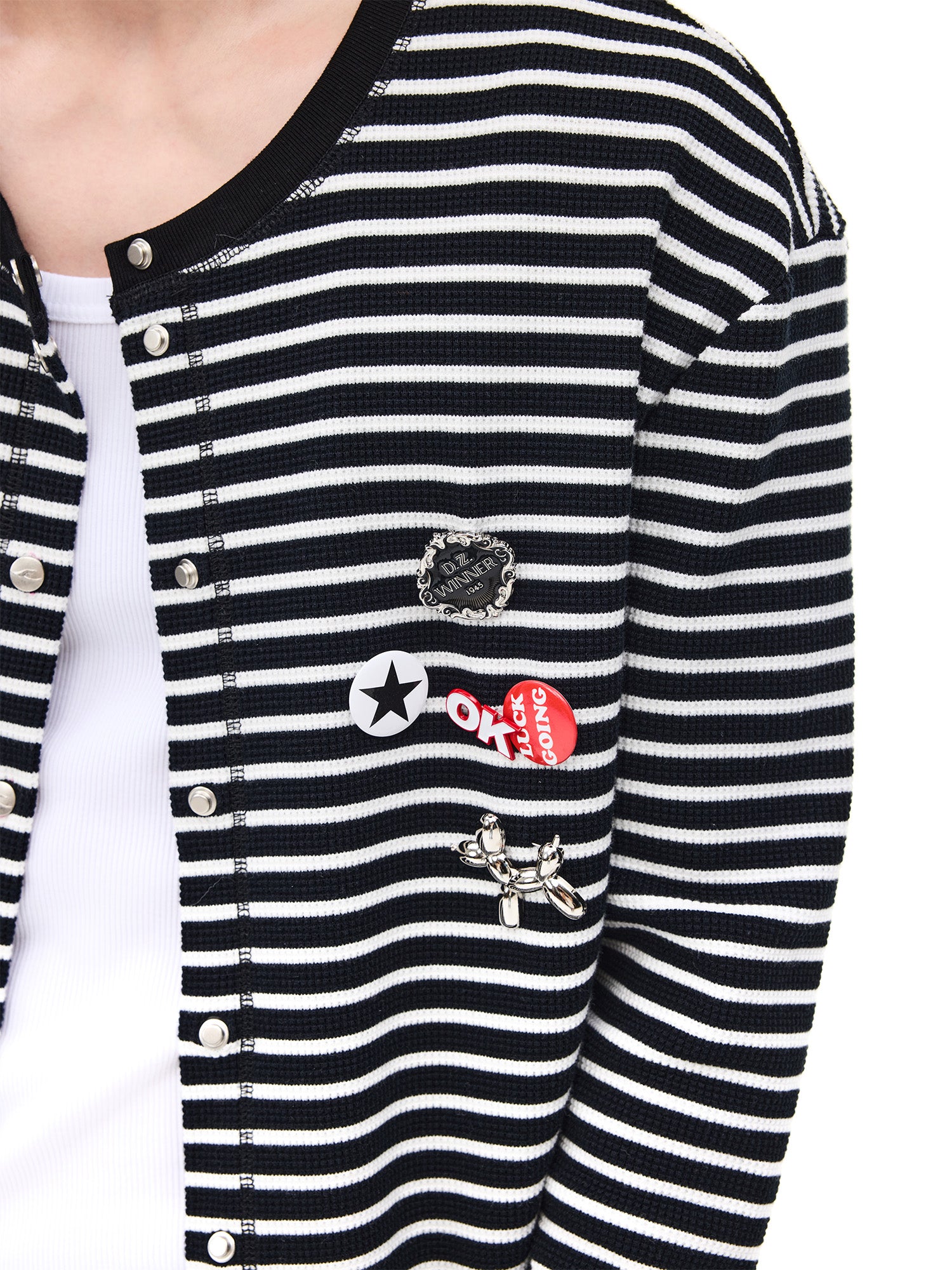 WHISTLEHUNTER Striped Badge Snap Slim Cardigan, premium urban and streetwear designers apparel on PROJECTISR.com, WHISTLEHUNTER