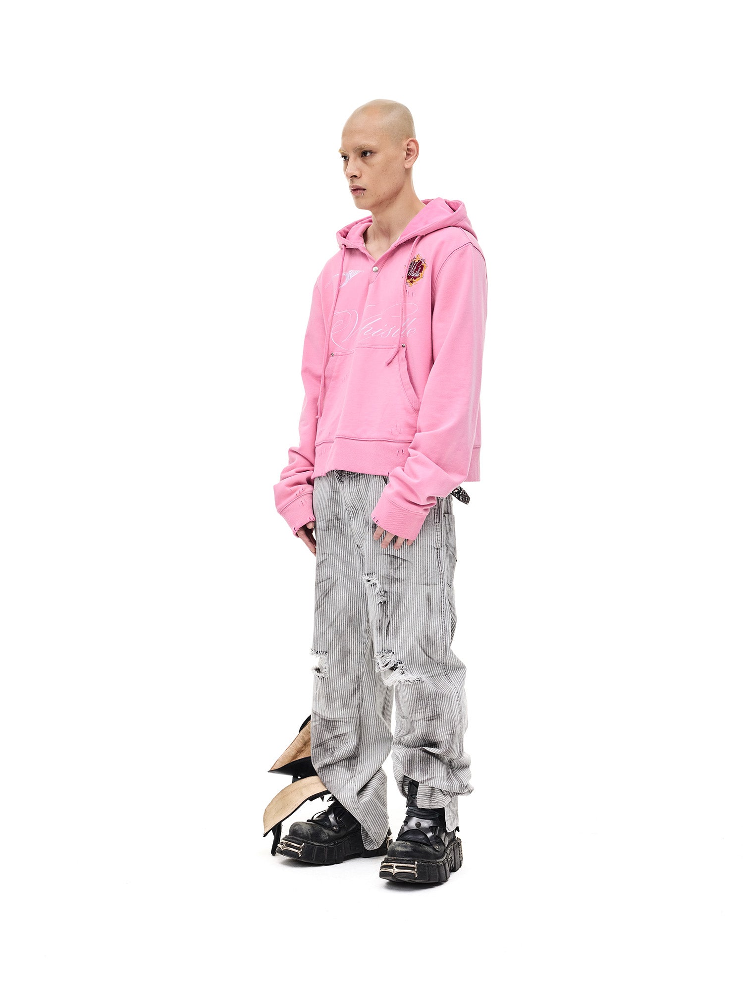 WHISTLEHUNTER Distressed Embroidered V-Neck Hoodie, premium urban and streetwear designers apparel on PROJECTISR.com, WHISTLEHUNTER