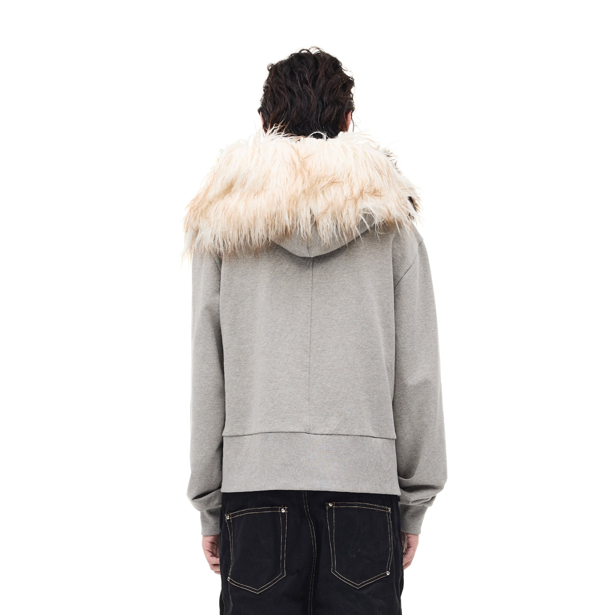 WHISTLEHUNTER Detachable Faux Fur Collar Zip-Up Hoodie