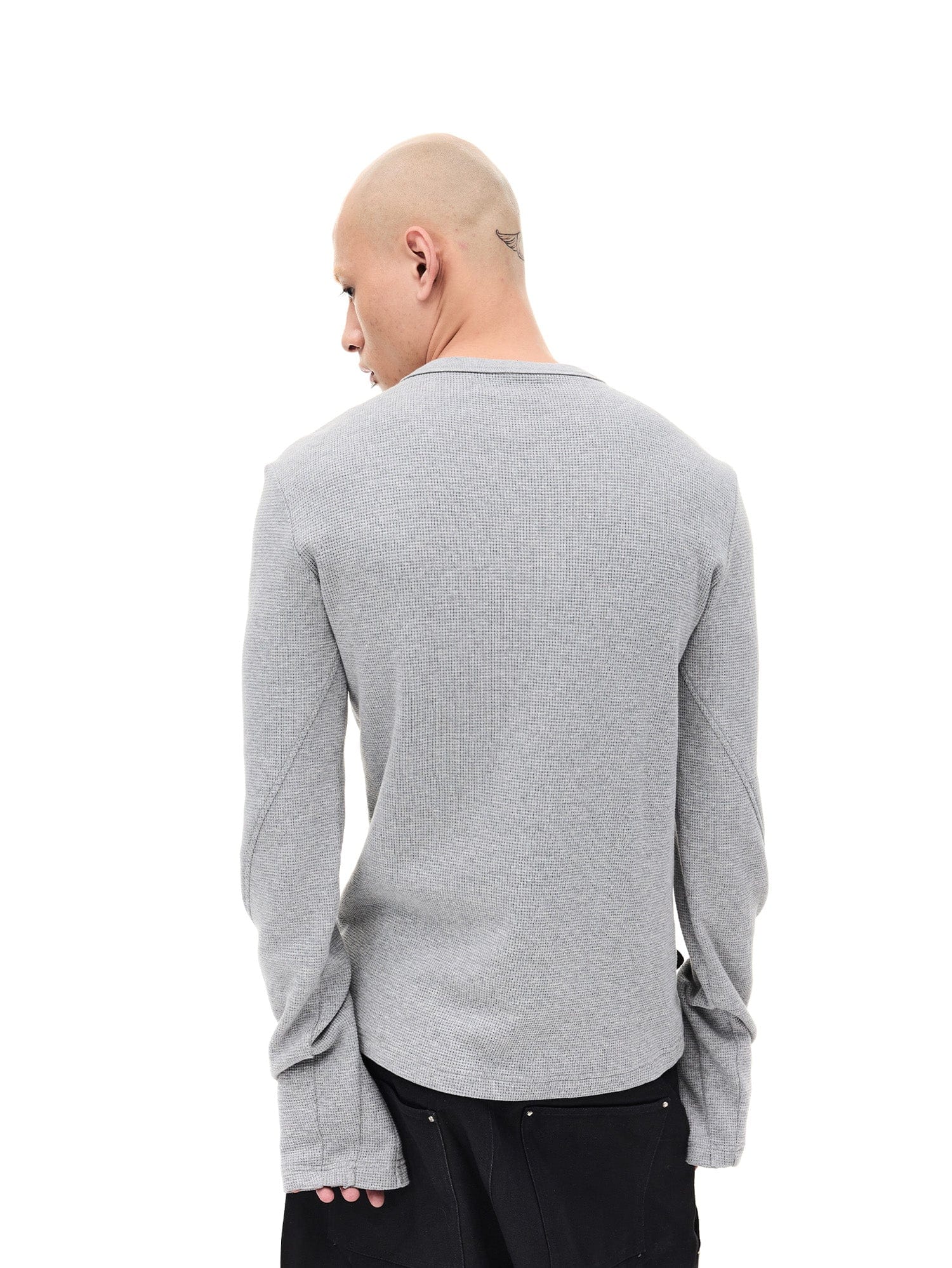 WHISTLEHUNTER Waffle-Knit Snap Henley Long-Sleeve Tee, premium urban and streetwear designers apparel on PROJECTISR.com, WHISTLEHUNTER